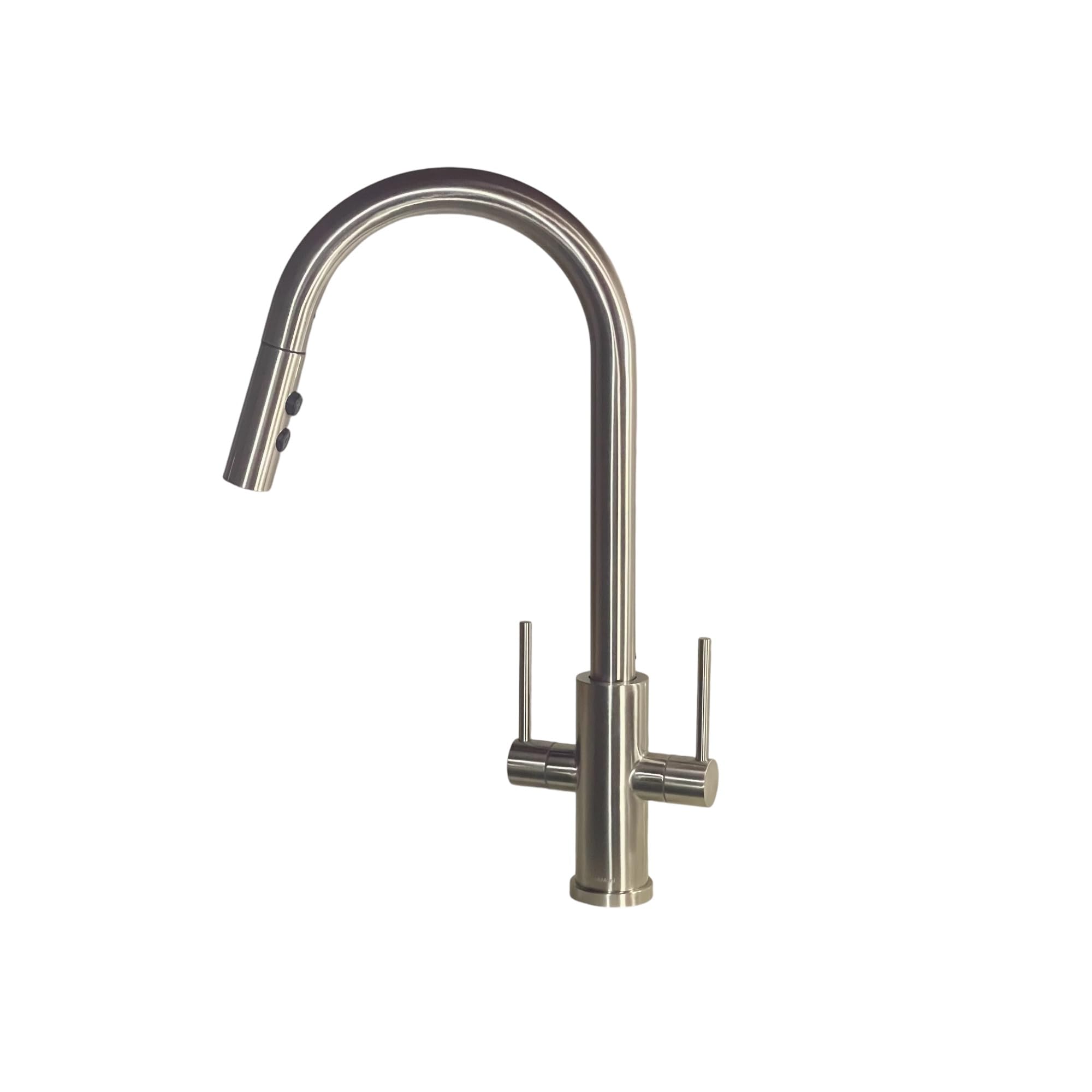 Brushed Nickel Kitchen Faucet with Pull Down Sprayer - 2 Handle High Arc Kitchen Sink Faucet for Modern Home & Restaurant Use