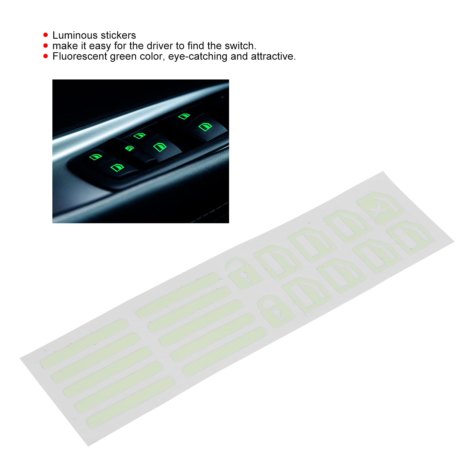 Glow in the Dark Car Window Switch Stickers - Universal Fluorescent Green Door Lock & Button Decals for Enhanced Night Visibility - Perfect for Night Driving, Car Interior Customization, and Safe Vehicle Operation