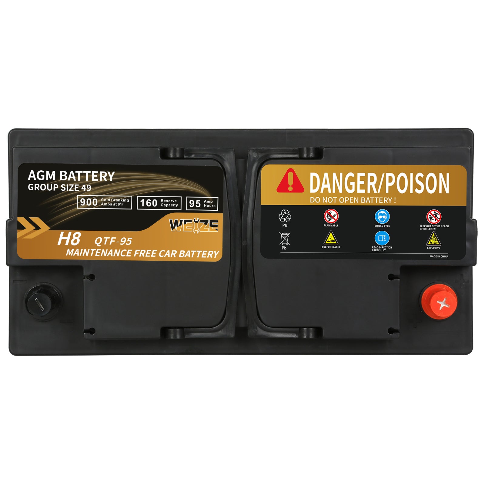 WEIZE Wise Series Group 49 AGM Car Battery 12V 95Ah H8 - High Performance Automotive Replacement Battery for Trucks, SUVs & RVs | Cold Cranking Power & Long Lifespan