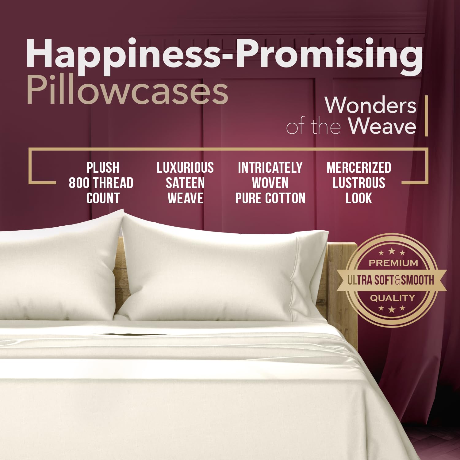 Premium 100% Egyptian Cotton Pillowcases Set of 2 - 800 Thread Count, Soft & Breathable Cooling Pillow Covers for Standard/Queen Size Beds - Luxury Bedding for Hot Sleepers & Allergy Relief - Perfect for Master Bedrooms, Guest Rooms & Hotels