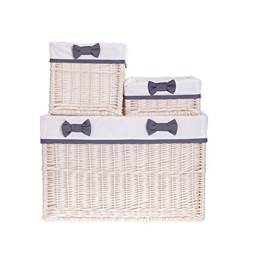 3-Pack Woven Wicker Shelf Baskets - Natural Storage Bins for Bathroom, Kitchen & Bedroom Organization - Home Decor Storage Boxes for Shelves, Cabinets and Closet Organization