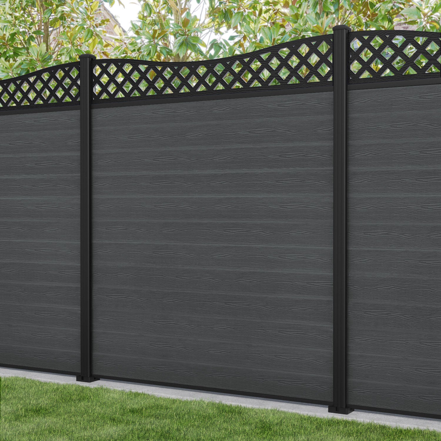 Classic Low Wave Fence Panel - Dark Grey Aluminum Privacy Fence with Sturdy Posts | Perfect for Backyard, Garden, and Property Boundary Security