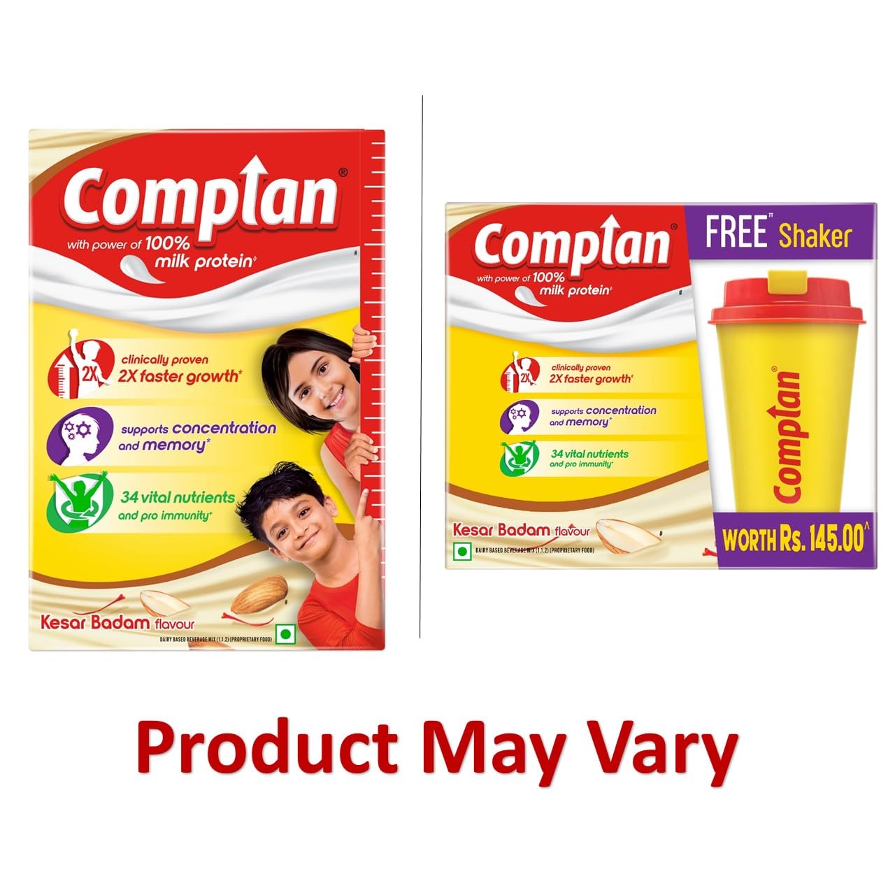 Complan Nutrition Drink Powder for Kids - Kesar Badam Flavor, 500g Carton | Protein-Rich with 34 Essential Nutrients | Ideal for Growing Children's Health & Energy Boosts