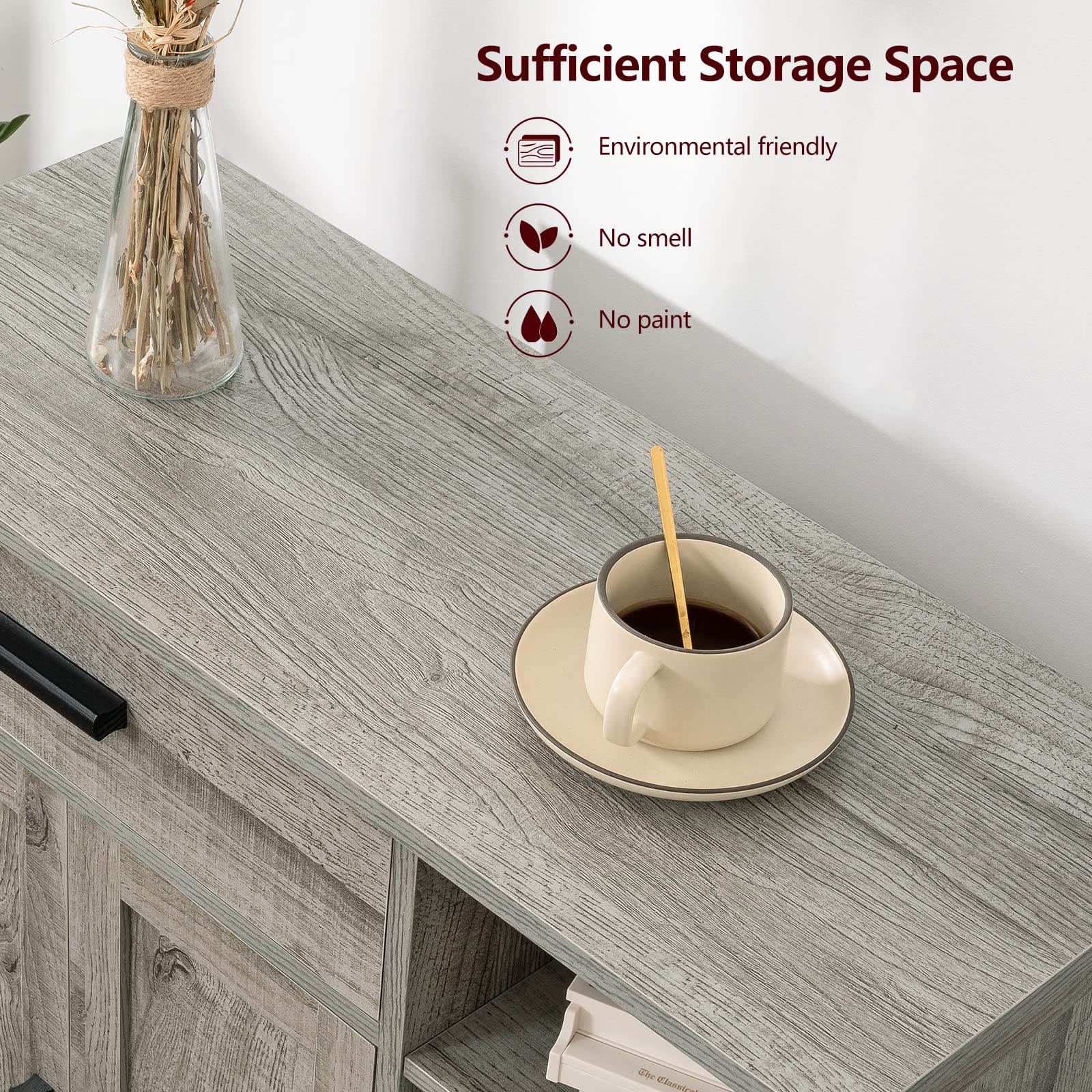 WEENFON Storage Cabinet with Drawers - Bathroom Organizer, Coffee Bar Cabinet with Doors & Shelves - Freestanding Cupboard for Living Room, Bedroom, Kitchen - Grey - Perfect for Home Organization & Small Space Storage