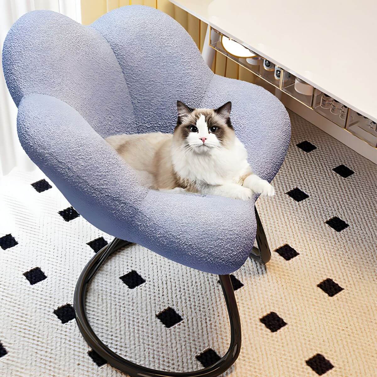 Modern Vanity Stool with Soft Lamb Wool Upholstery & Sturdy Metal Base - Perfect for Bedroom, Bathroom & Dressing Room Makeup Seating
