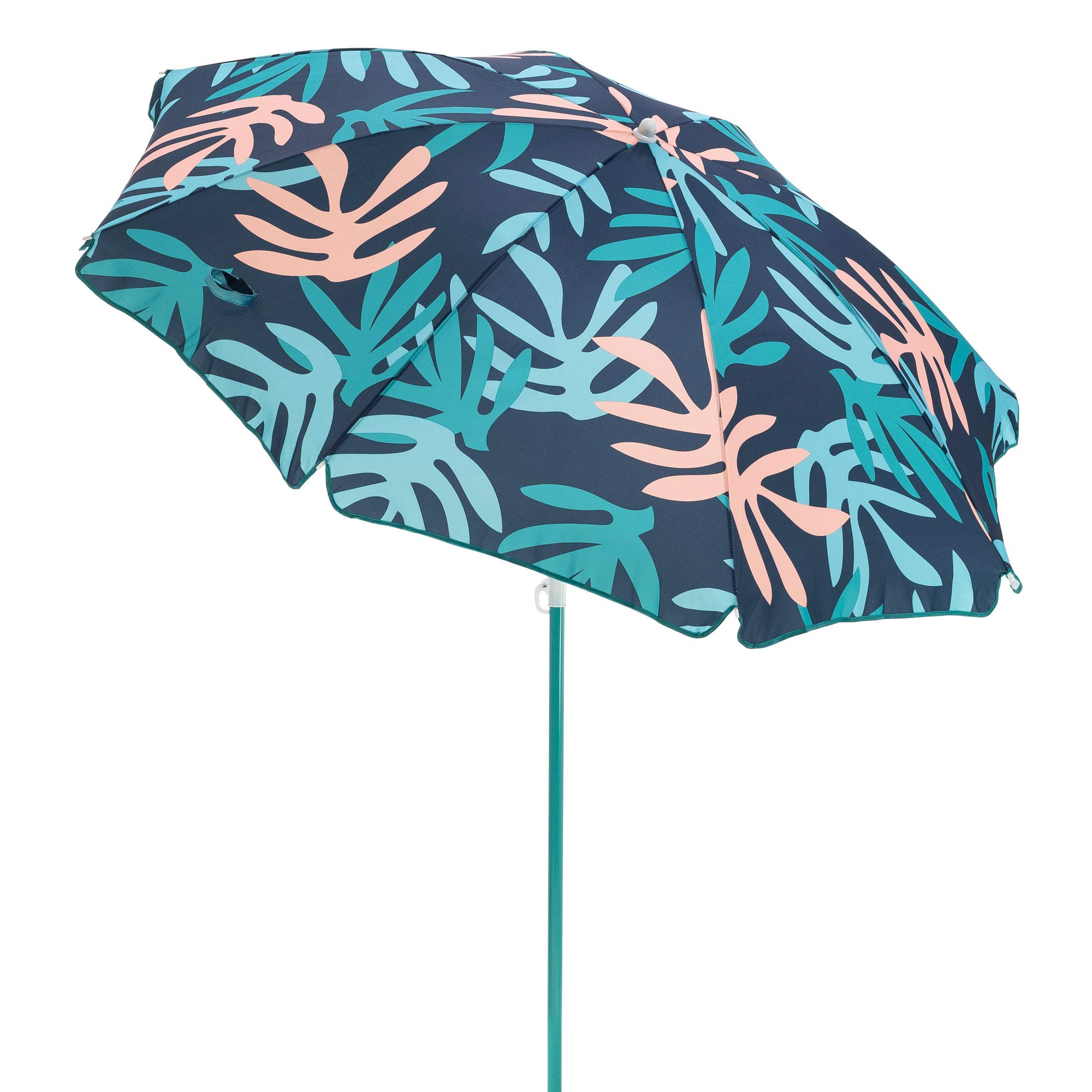 3053261VMI Moda Outdoor Adjustable Height Push Button Tilt Umbrella with Carrying Bag - Coral Leaf Print Beach Umbrella for Picnics, Poolside, Backyard & Patio Use