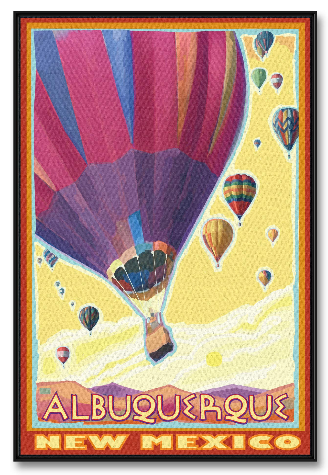 Albuquerque New Mexico Hot Air Balloons Framed Giclee Canvas Wall Art - 30