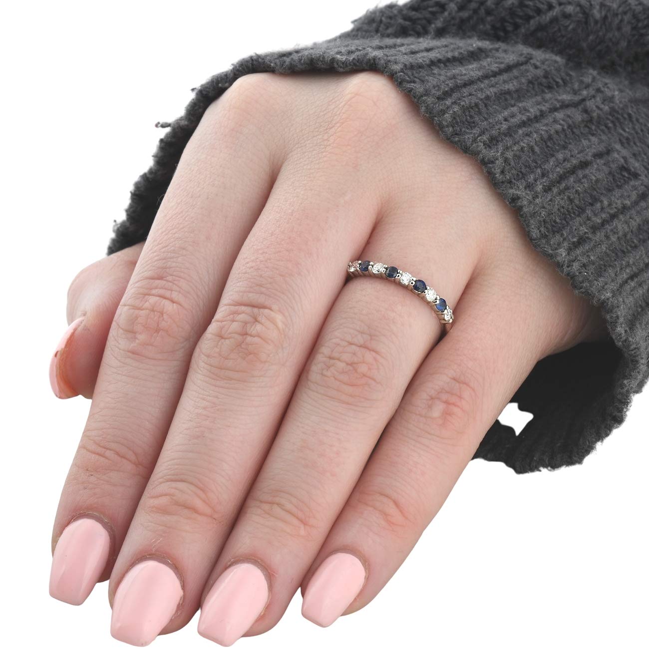 1/2CT Blue Sapphire & Diamond Wedding Ring - 10K White Gold Engagement Band for Women - Perfect for Bridal, Anniversary, and Special Occasion Gifts