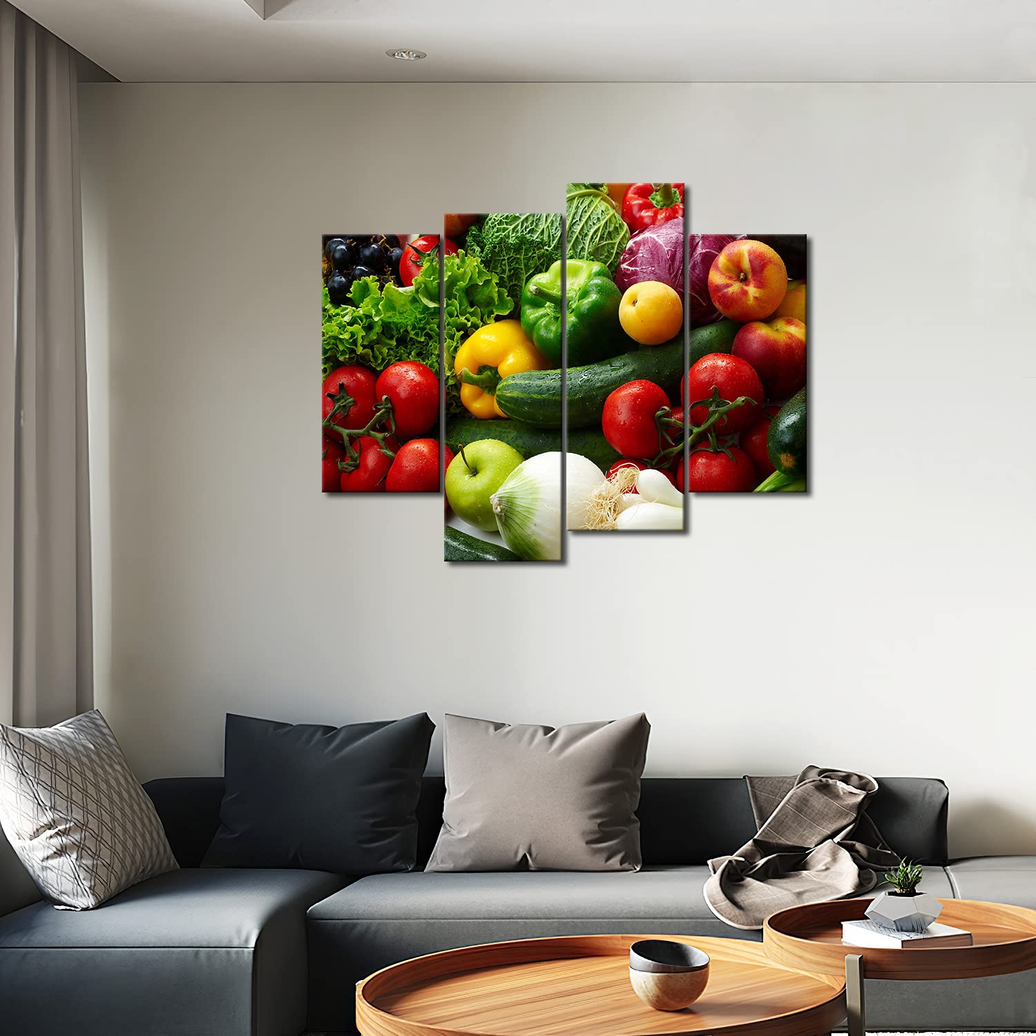 Vibrant Vegetable & Fruit Canvas Wall Art - Modern Food Painting Print for Kitchen, Dining Room & Home Decor | Healthy Eating & Farmhouse Style