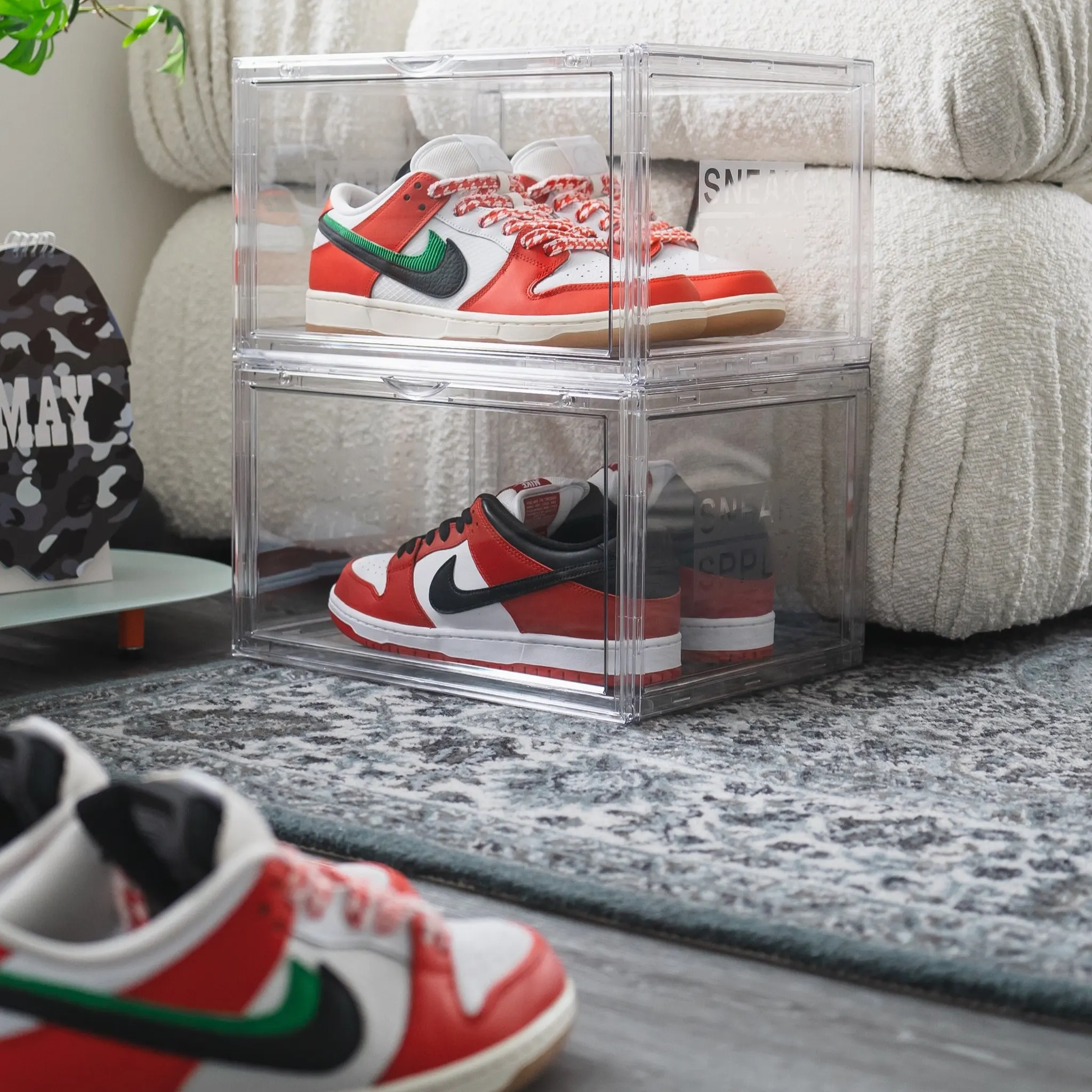 Clear Stackable Storage Crates (2-Pack) - Sneak Supply Stack V1 - Perfect for Home Organization, Pantry, and Garage Storage