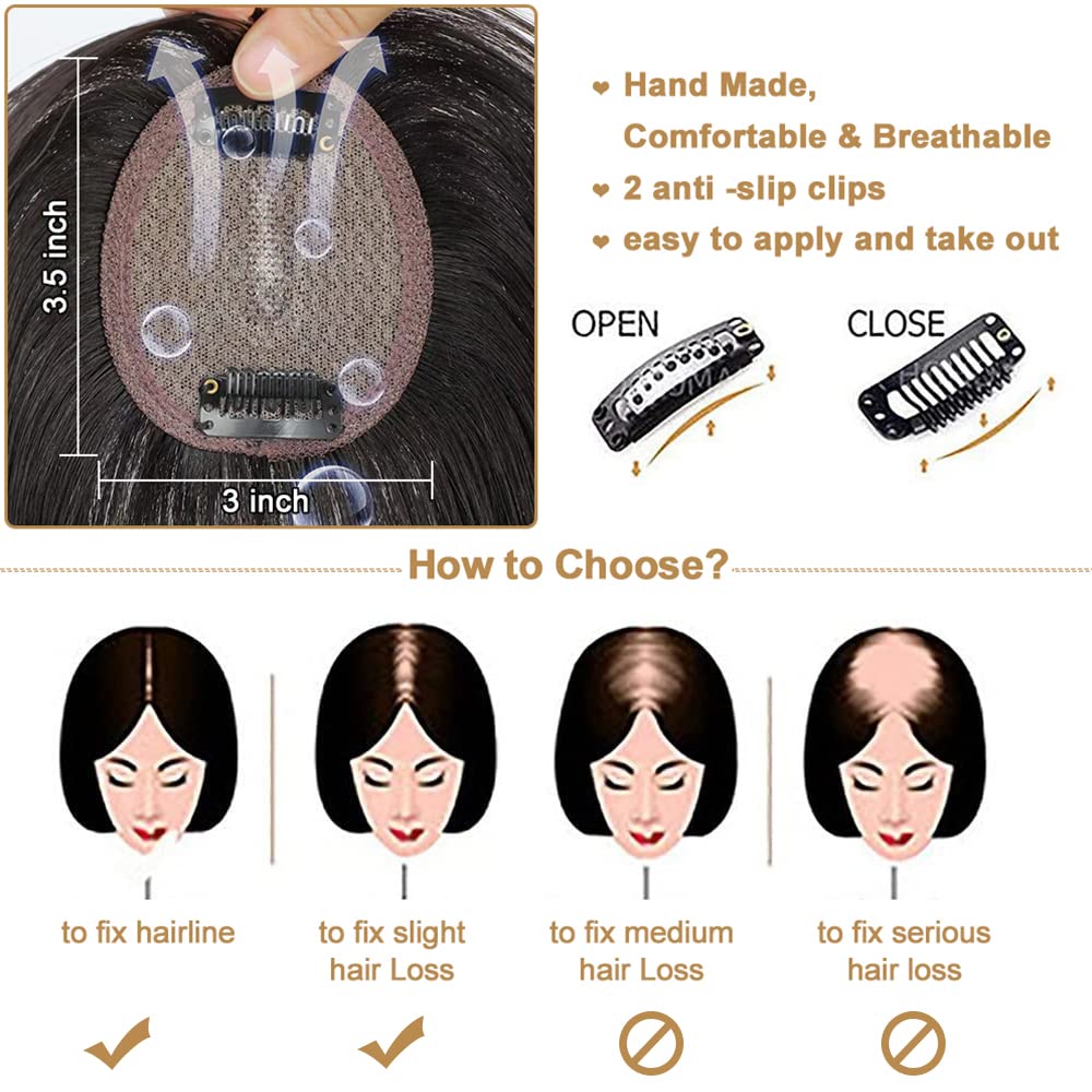 Premium Remy Human Hair Toppers for Women with Bangs - Natural Hair Extensions & Thinning Hair Solutions - Perfect for Daily Wear, Special Occasions & Hair Loss Confidence Boost