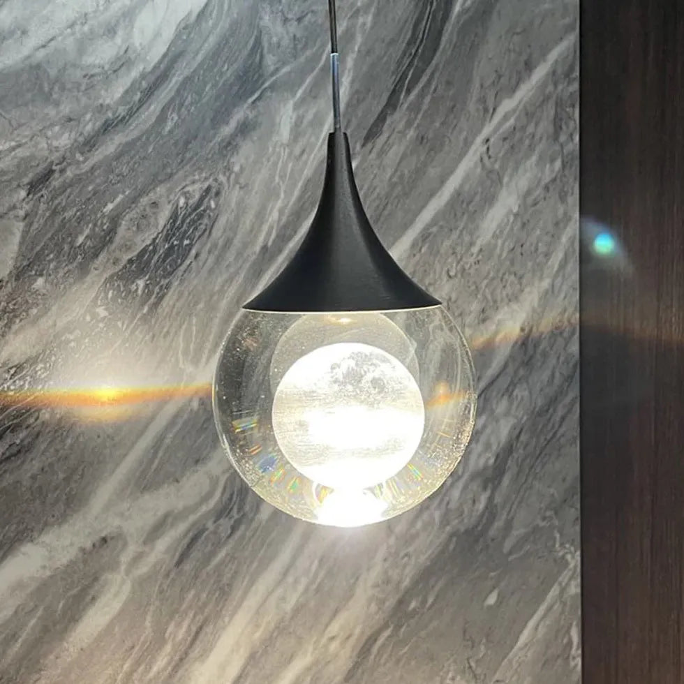 Clear Glass Ball Pendant Light - Modern Single Hanging Fixture for Kitchen Island, Dining Room, or Bedroom Lighting