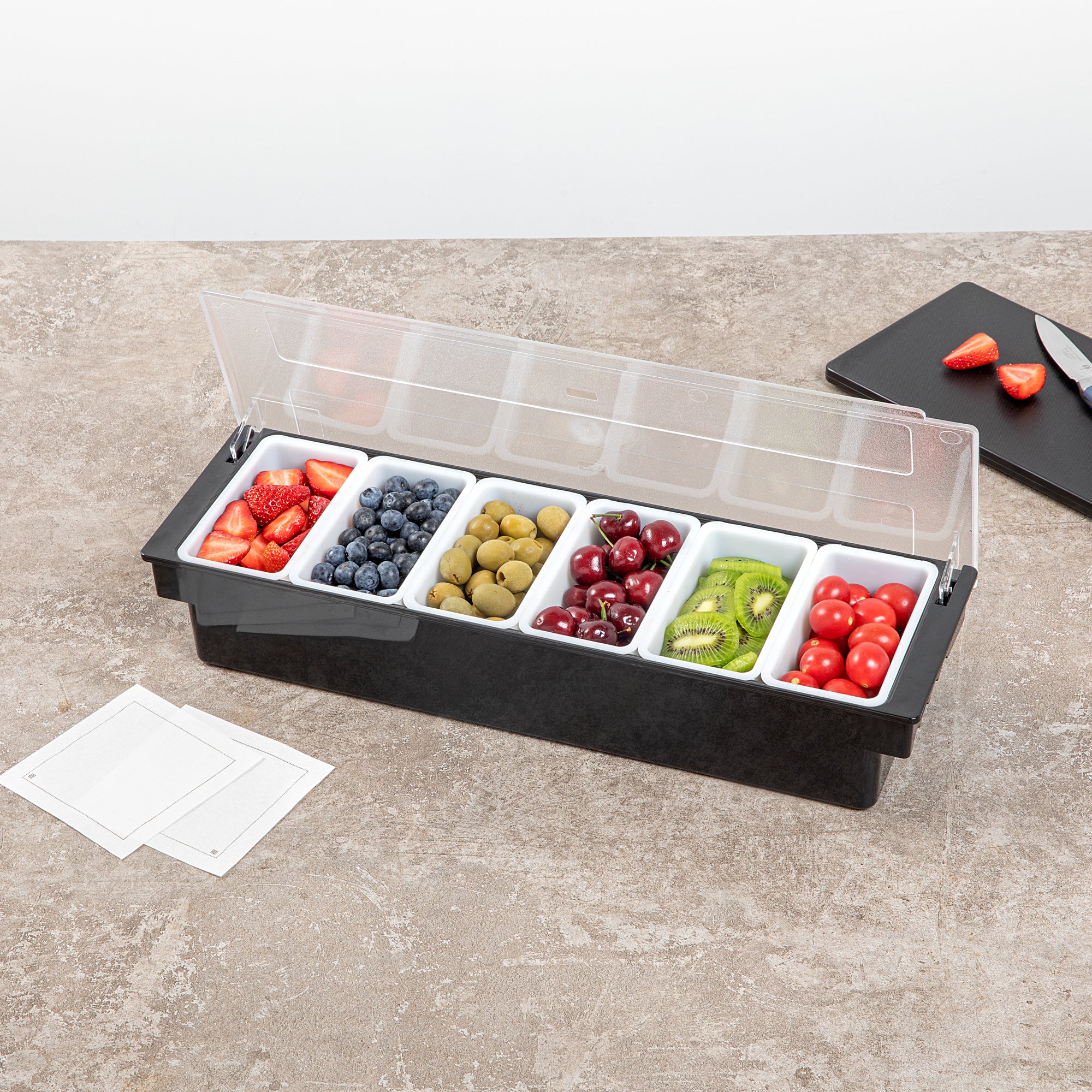 Bar Lux Black Plastic Condiment Caddy - 6 Compartment Organizer (19.5