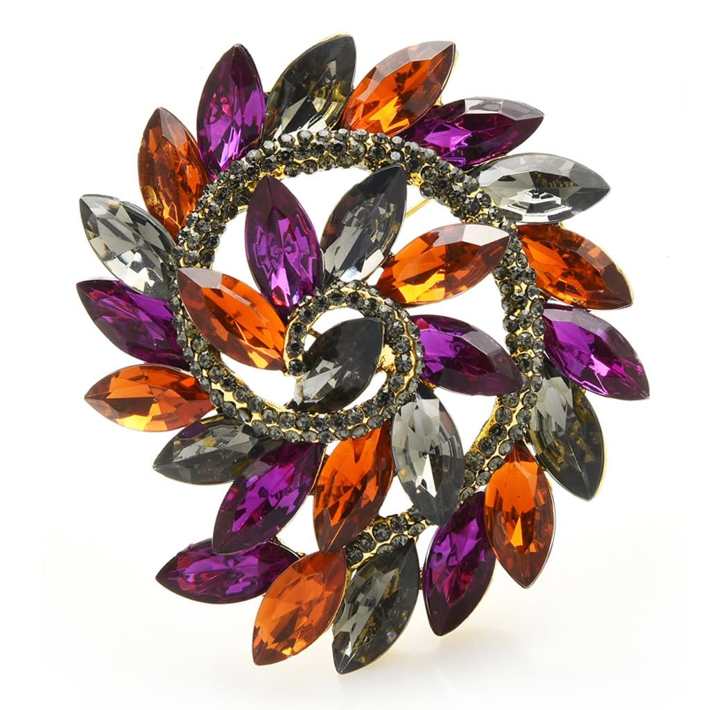 Big Crystal Flower Brooches for Women - Elegant 2-Color Floral Pin for Weddings, Parties & Special Occasions | Vintage-Inspired Jewelry Accessory (Gold/Silver) - Perfect for Bridal Bouquets, Lapel Decor & Gift Giving
