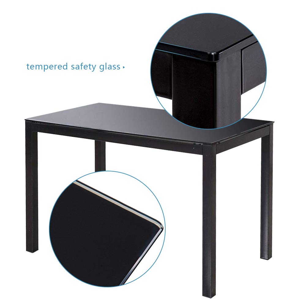 Modern 7-Piece Glass Dining Table Set with 6 Faux Leather High Back Chairs - Black Contemporary Kitchen & Restaurant Furniture for Home Dining Room, Small Space, and Commercial Use