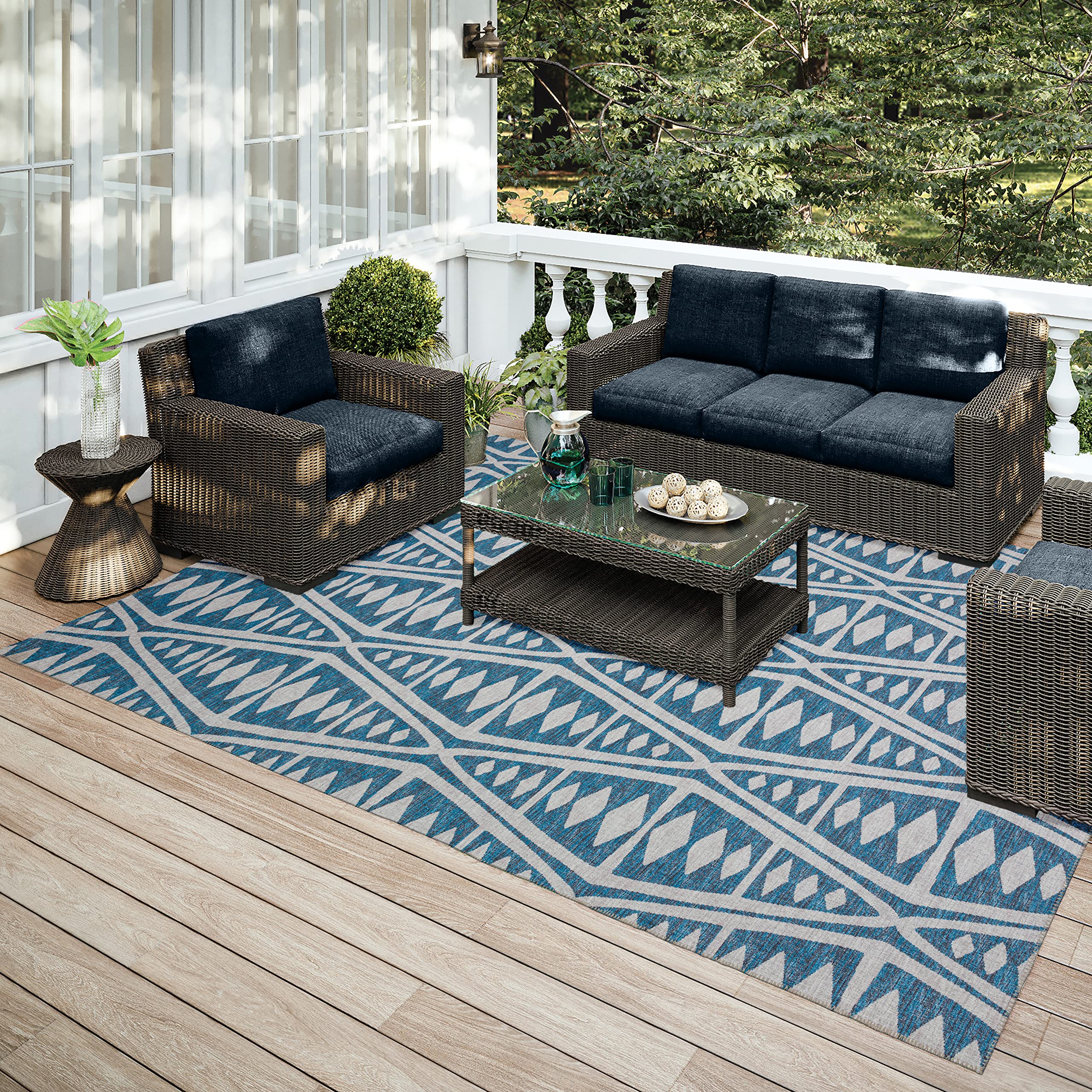 Addison Rugs Yuma AYU36 Blue 8' x 10' Area Rug - Soft Modern Boho Chic Living Room Bedroom Decor