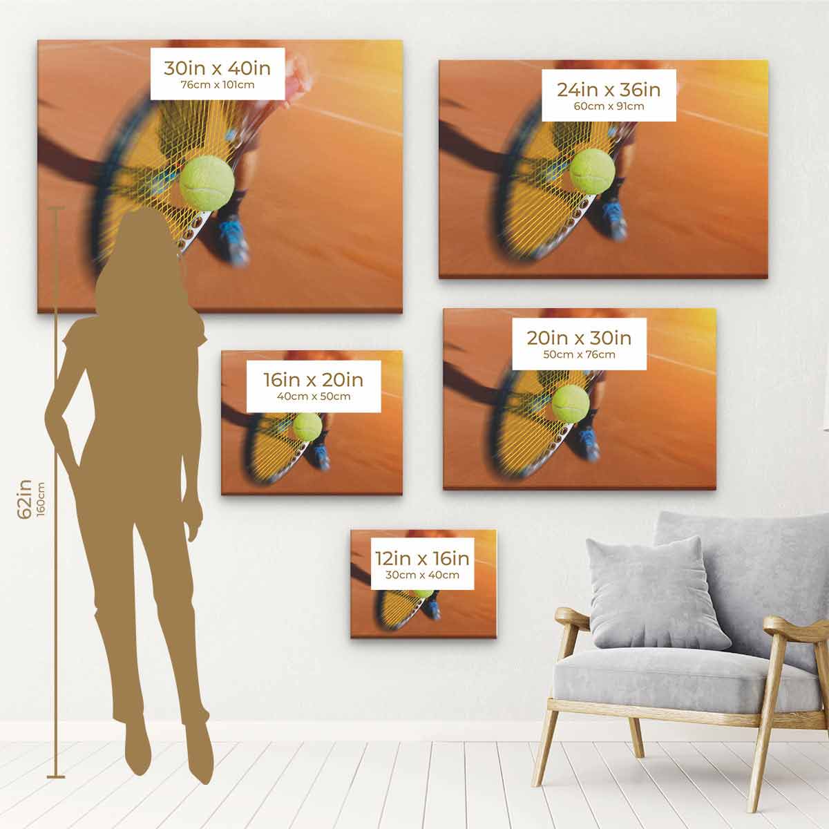 Orange Tennis Player Wall Art Canvas 9015 - Modern Sports Decor for Living Room, Bedroom & Game Room - Perfect Gift for Tennis Lovers