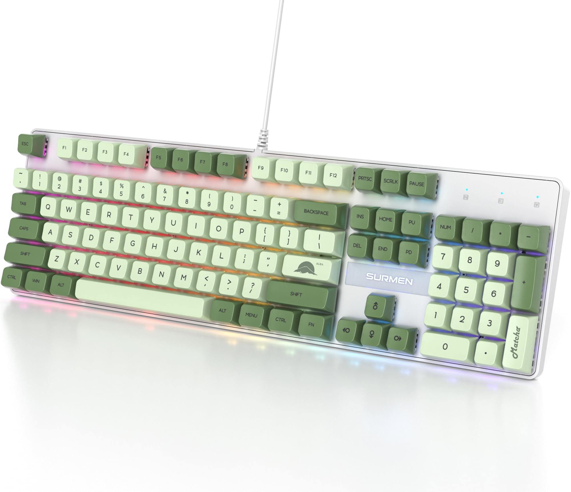 Fogruaden Full Size Mechanical Gaming Keyboard - 104 Keys RGB Backlit with Number Pad, Red Switches, NKRO (Green Matcha Color) for Windows PC & Laptop Gamers | Perfect for Office Work, Gaming, and Typing