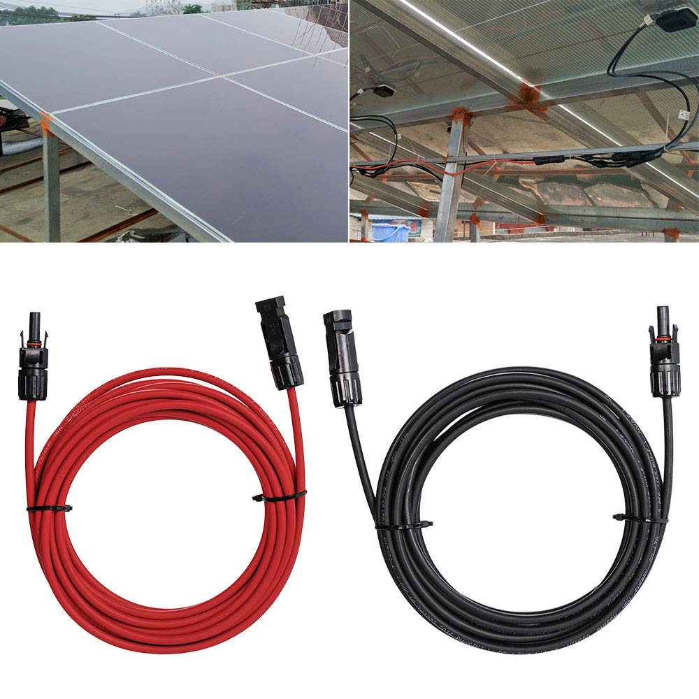 12AWG Solar Panel Extension Cable - 10ft Waterproof 12 Gauge (4mm²) Wire with MC4 Connectors for Solar Systems - Perfect for RV, Home & Off-Grid Solar Panel Installations (Red & Black)