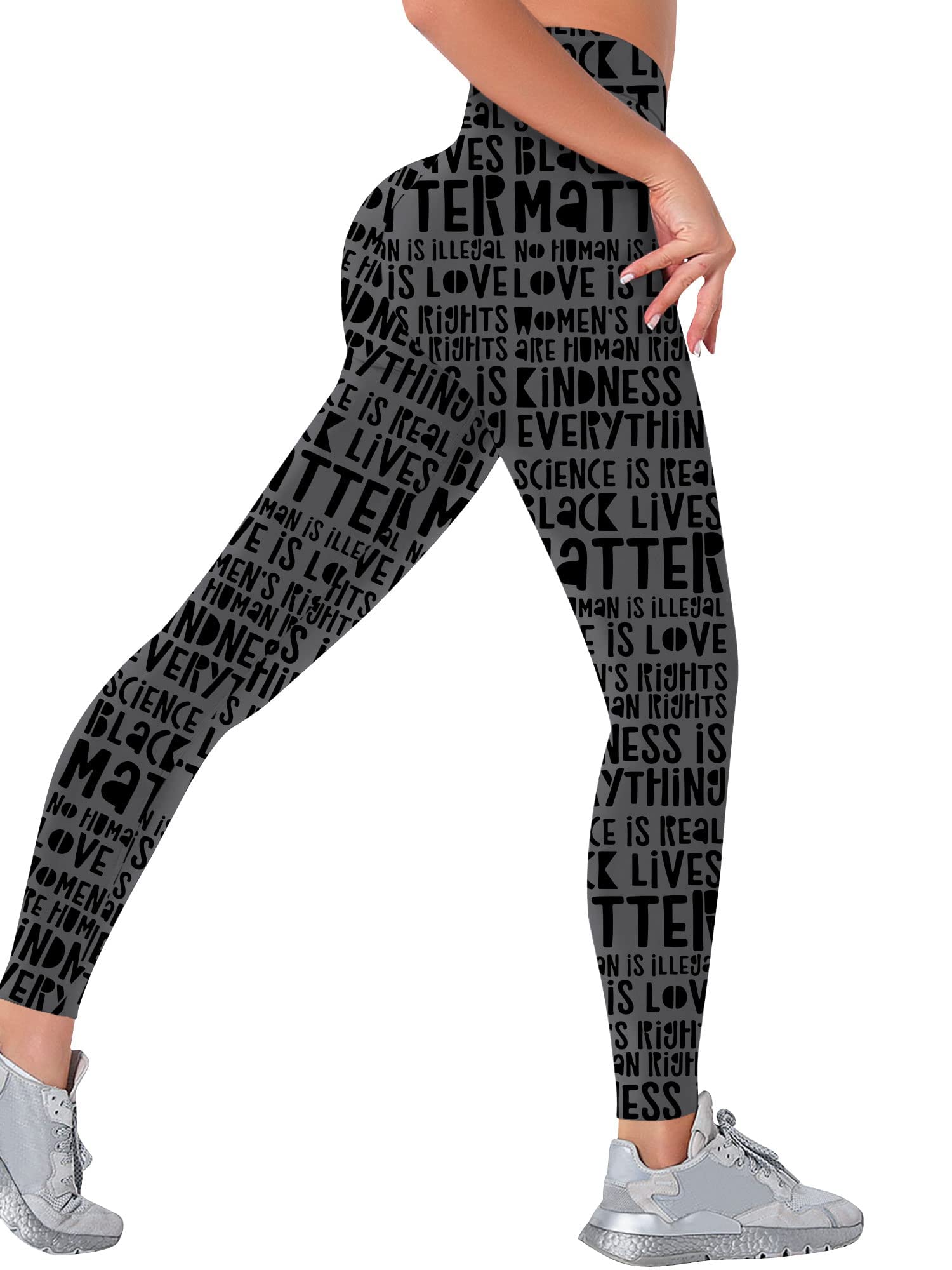 StarVnc Women BLM Print High Waist Yoga Pants for Workout & Tummy Control