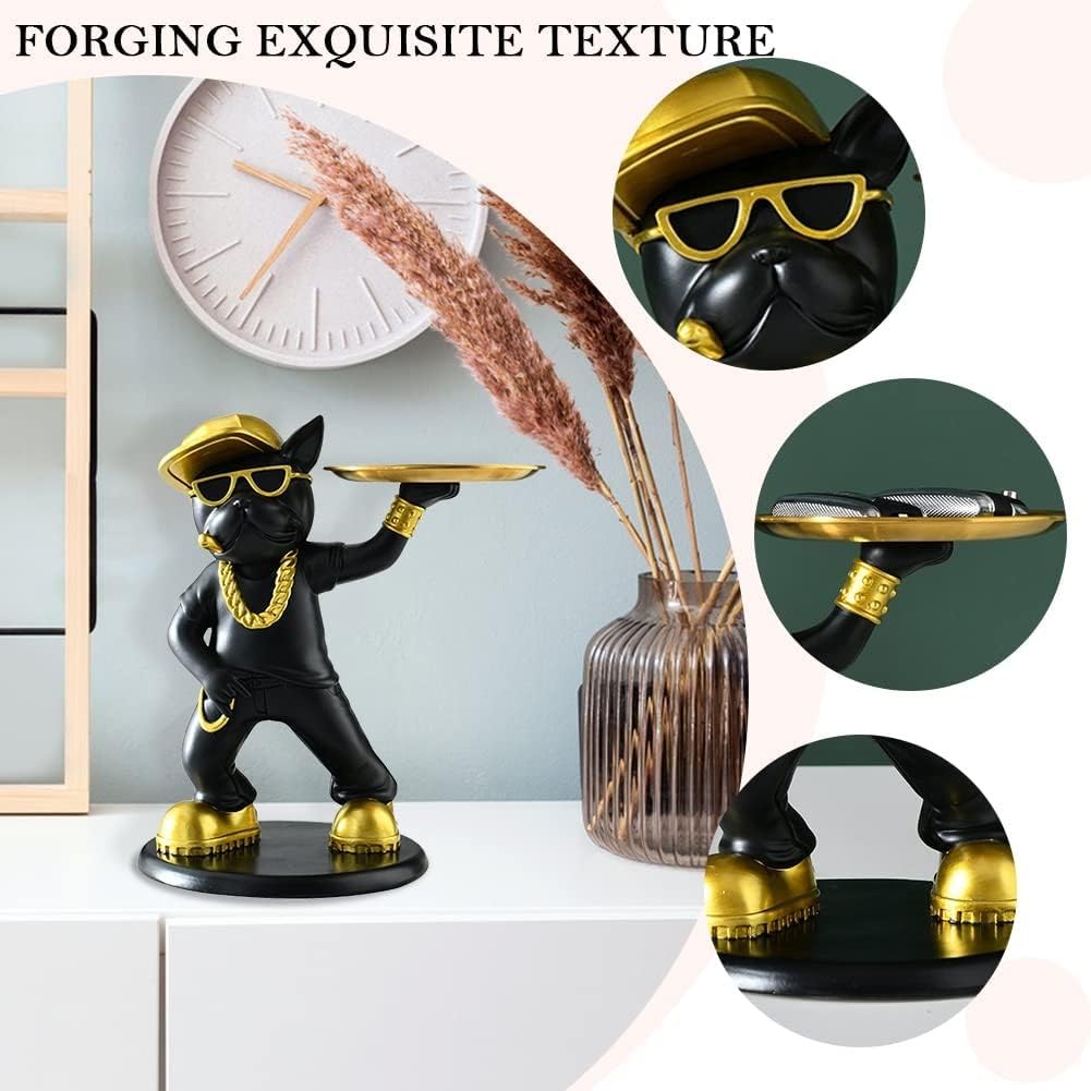 Premium Black and Gold Bull Dog Statue - Handcrafted Home Decor Sculpture for Living Room, Kitchen, Office | Unique Gift Idea for Dog Lovers, Christmas Table Decoration & Housewarming Present