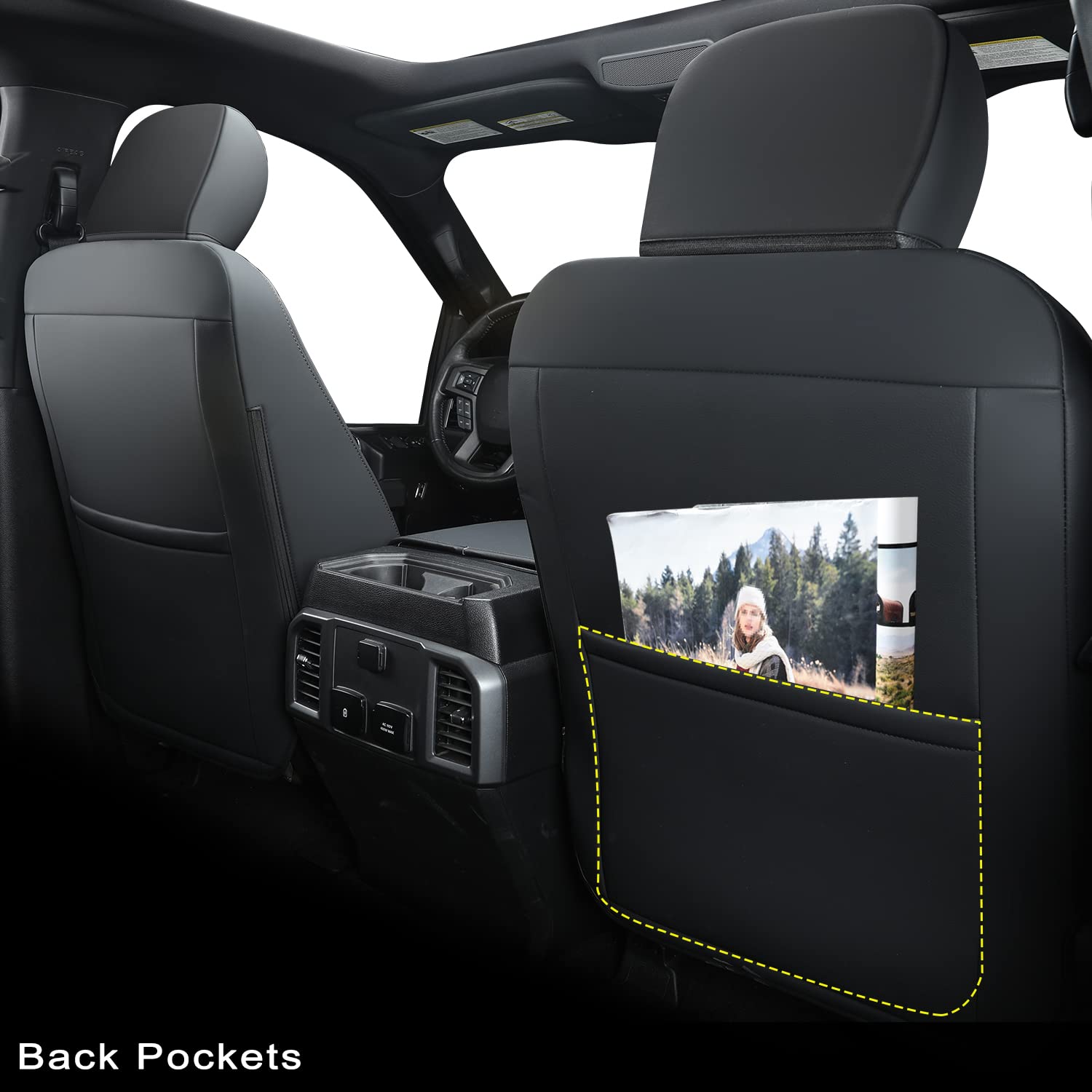 LUCKYMAN CLUB Custom Seat Covers for Ford F150 SuperCrew 2015-2025 & F250/F350 2017-2025 - Waterproof Faux Leather Full Coverage Truck Seat Protectors - Perfect for Off-Roading, Work Trucks and Daily Commuting (Black Full Set)