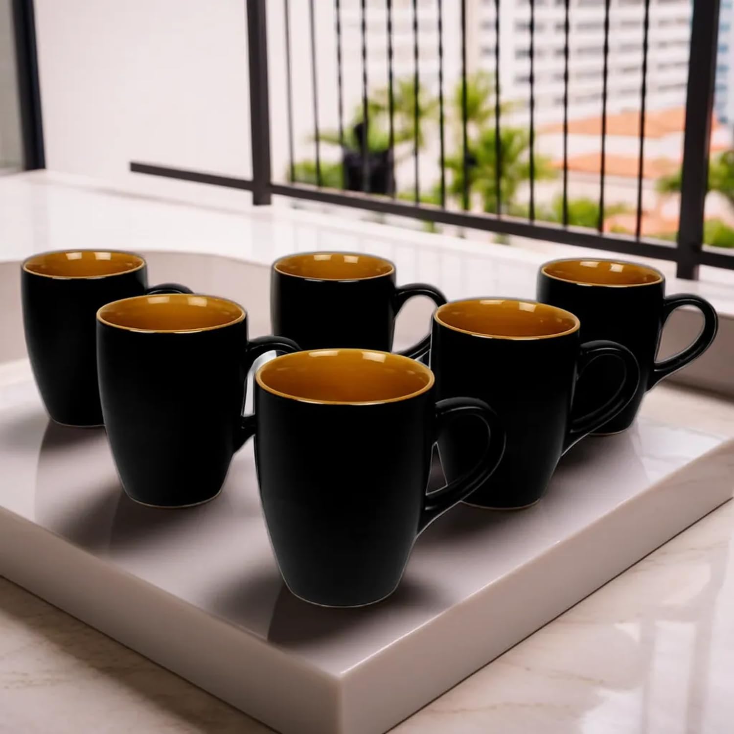 Premium Ceramic Coffee Mugs Set of 6 - 275ml Black Matte Finish - Microwave & Dishwasher Safe - Food Grade - Perfect for Home, Office or Gift Giving