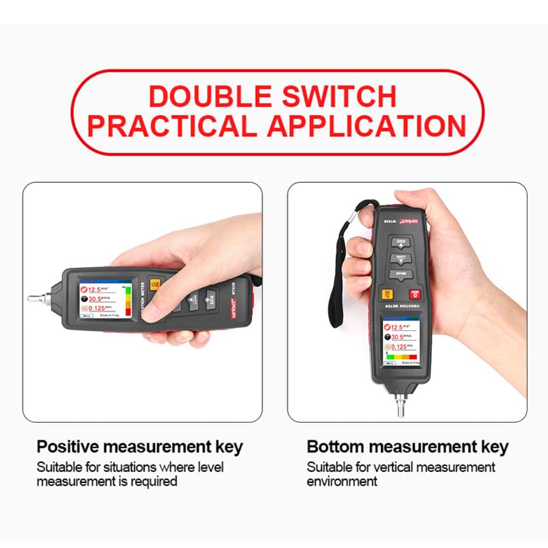 WT63B Digital Vibration Meter - High Sensitivity Portable Vibration Tester with Accelerometer, Resettable Job Timer & Color LCD Display | Industrial Equipment Maintenance, Machine Condition Monitoring, HVAC System Diagnostics