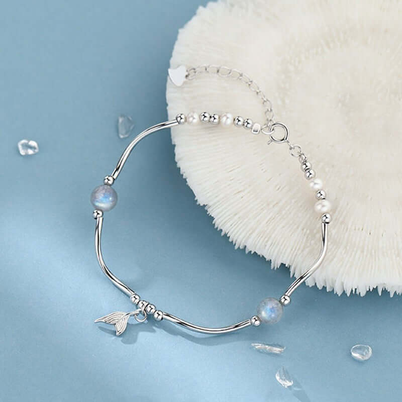 Whale Tail Simulated Moonstone Pearl Charm Bracelet for Women | Elegant Boho Jewelry Gift | Perfect for Parties, Weddings & Everyday Wear | SL0105