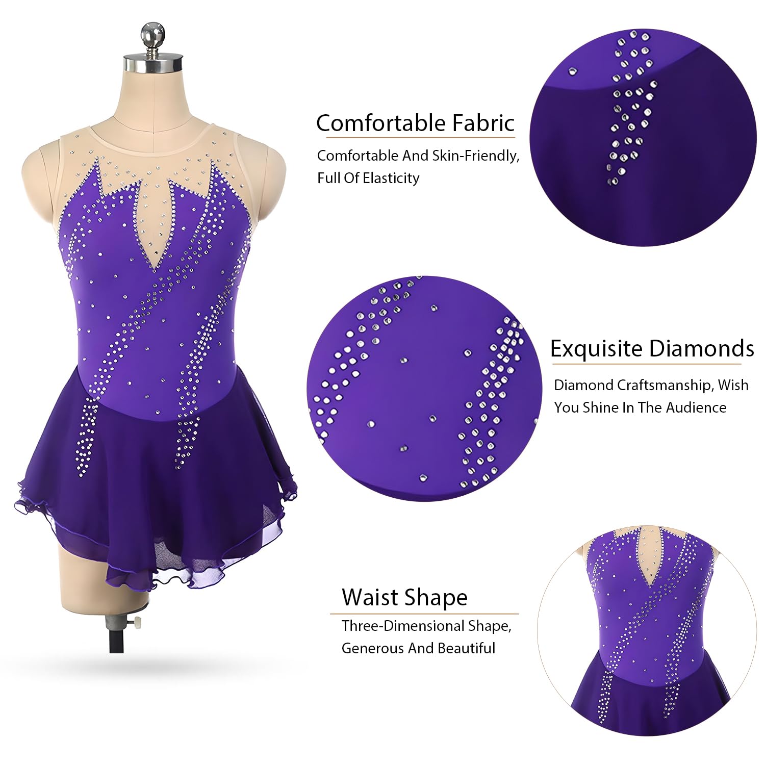 Girls Figure Skating Dress - Elegant Ice Skating Skirt for Women & Teens - Perfect for Competitions, Performances & Practice