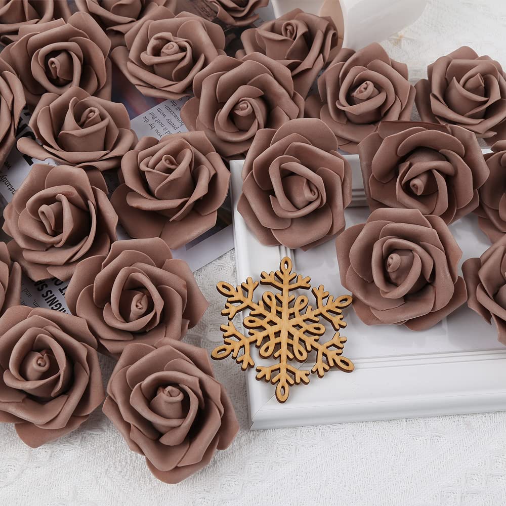 100pcs Dark Brown Artificial Rose Flower Heads - Stemless Foam Roses for DIY Wedding Bouquets, Centerpieces, Party Decorations, Baby Showers & Home Decor - Perfect for Wedding Arrangements, Table Centerpieces, and Craft Projects