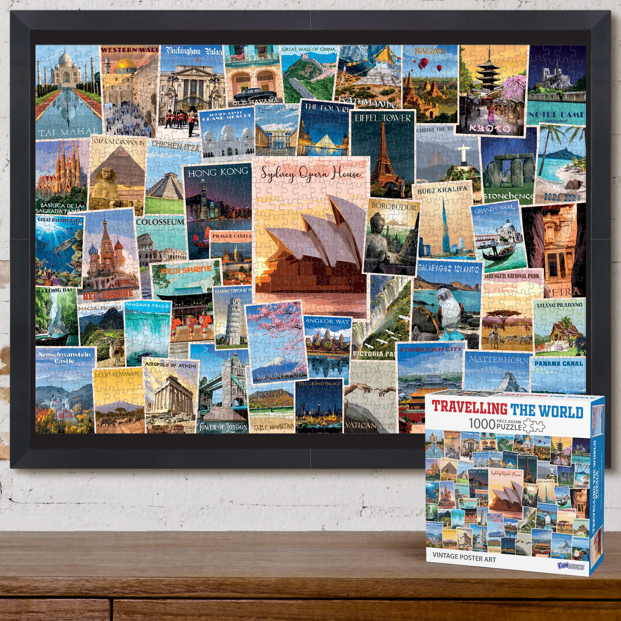 1000 Piece Jigsaw Puzzle - World Travel Postcard Collage | Educational Family Game for Adults & Kids | Perfect for Relaxation, Brain Training & Home Decor