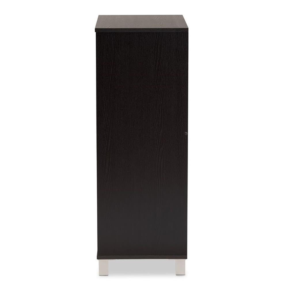 BOWERY HILL Modern Dark Brown Wooden 2-Door Shoe Cabinet - Contemporary Shoe Storage Organizer for Entryway, Closet & Bedroom Organization