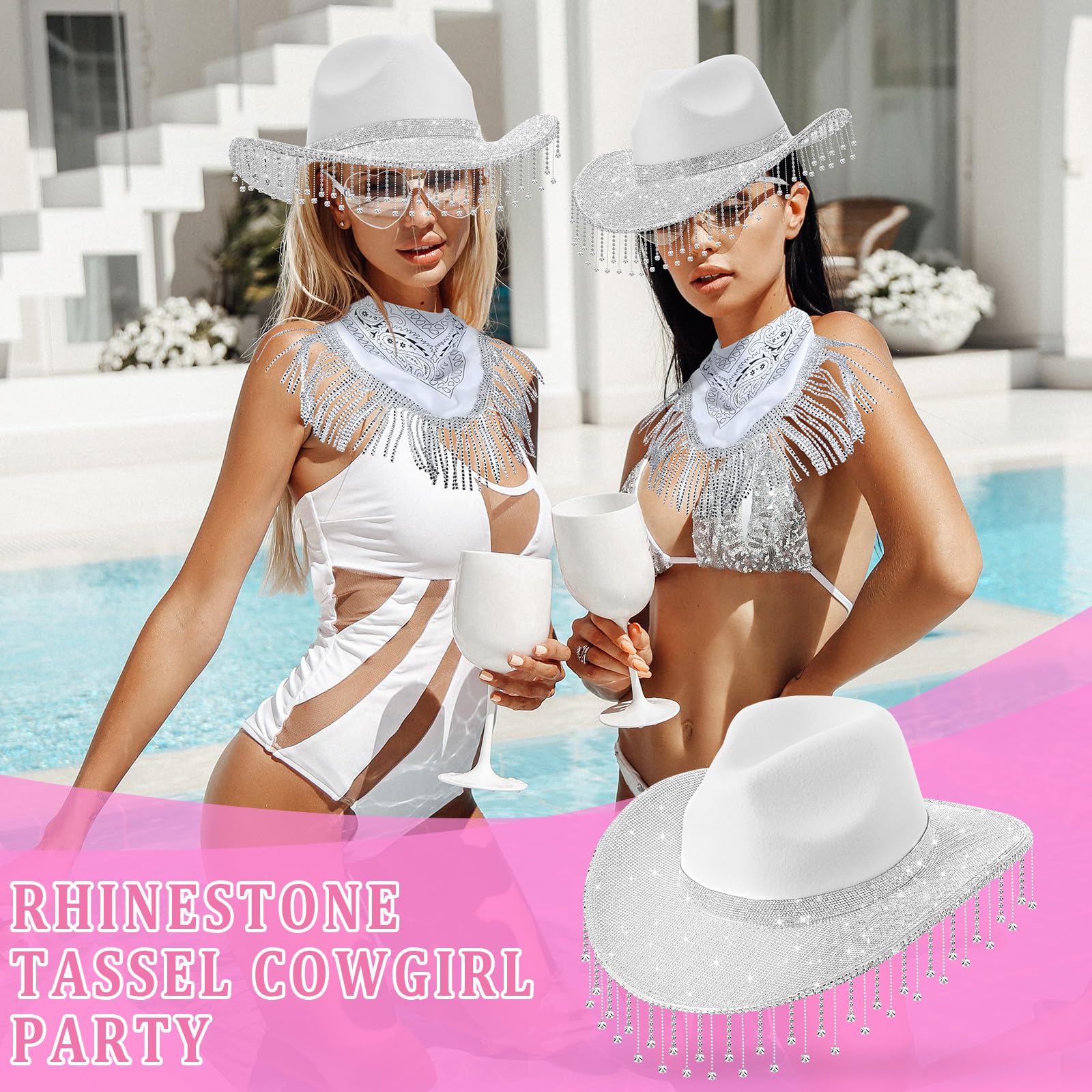 Sparkling Rhinestone Cowboy Hat with Glitter & Headscarf - Western Cowgirl Hat for Men & Women - Bling Cowboy Costume for Cosplay, Parties & Country Music Festivals