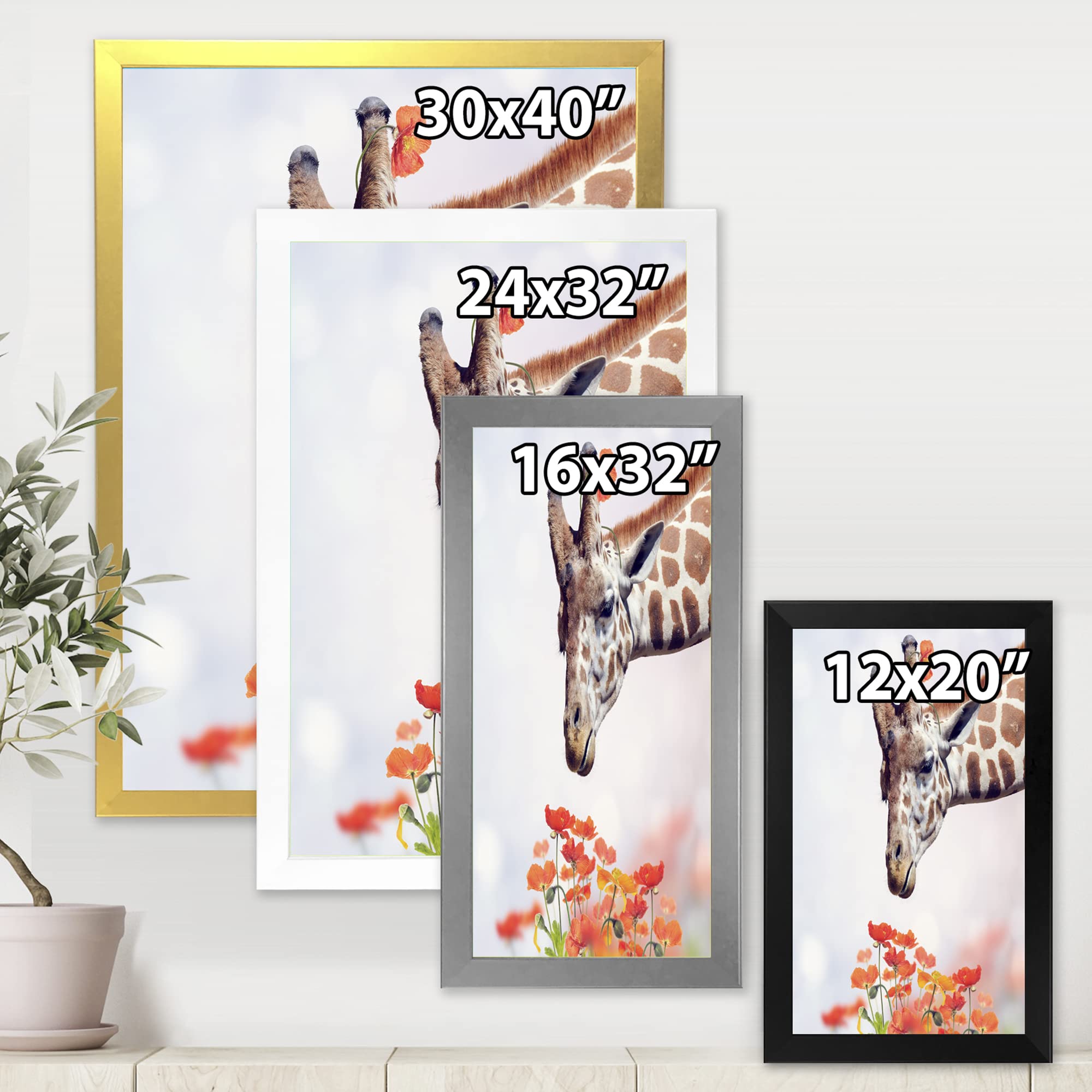 DesignQ Giraffe Portrait II - Farmhouse Framed Wall Art Decor for Living Room, Bedroom & Office - Rustic Animal Painting for Home & Office Decor