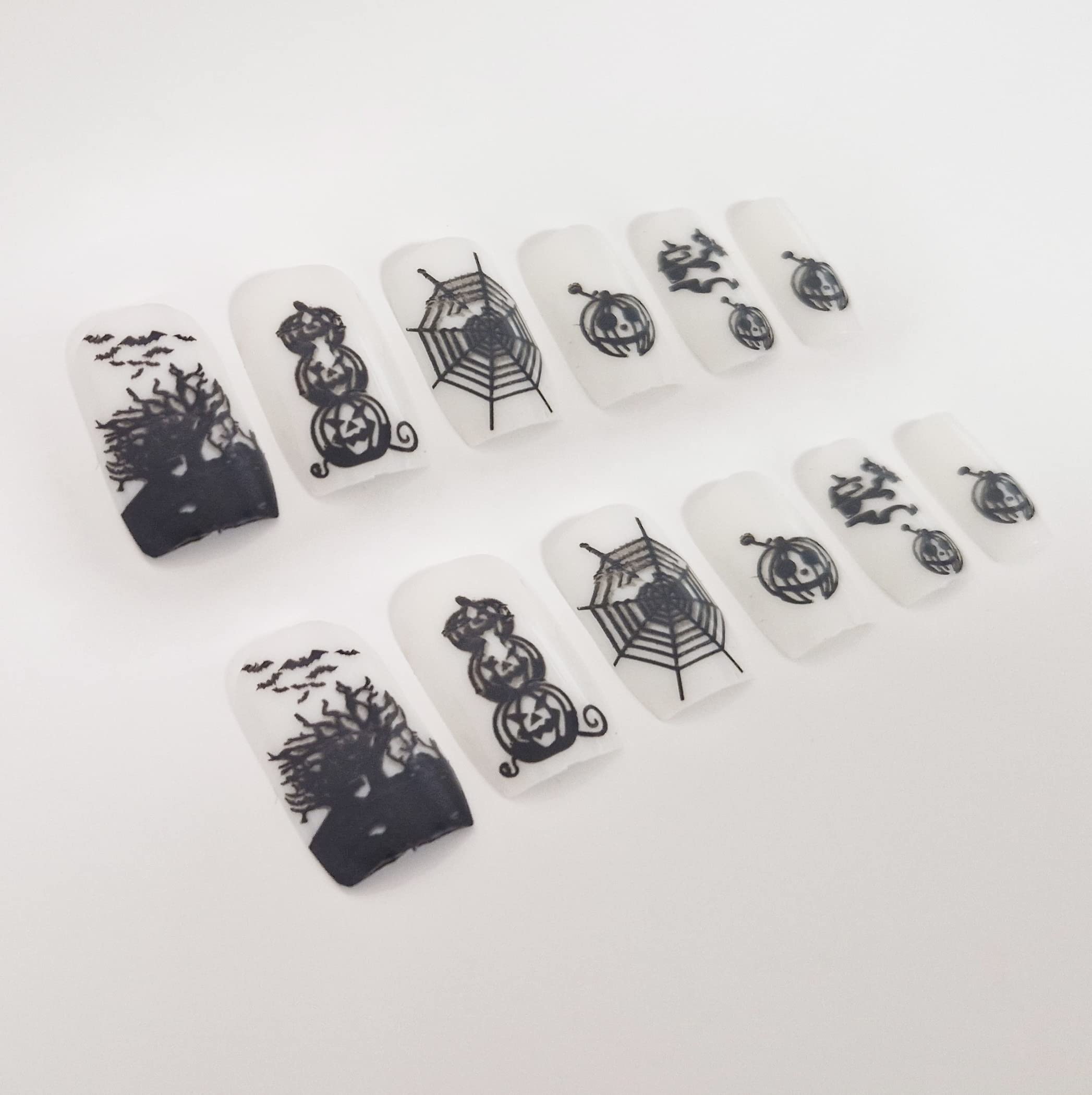 12 Pack Halloween Fake Nails with Glue - Long Press on Nails with Adhesive - Perfect for Halloween Parties, Costumes & Nail Art (HN3)