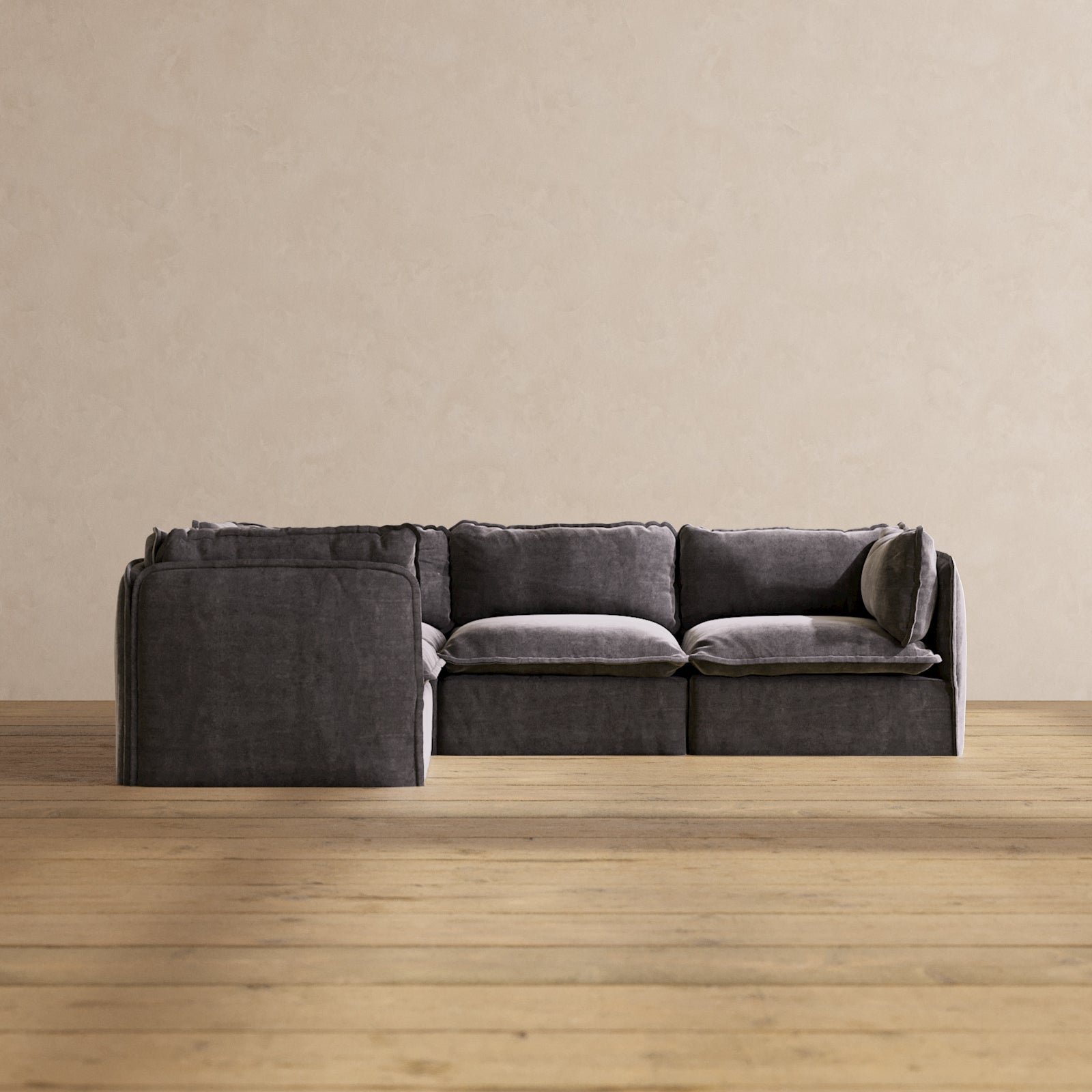 Modular Performance 4-Seater Corner Sectional Sofa in Cinder Gray | Relaxed Blend Fabric | Perfect for Living Room, Family Room & Home Theater