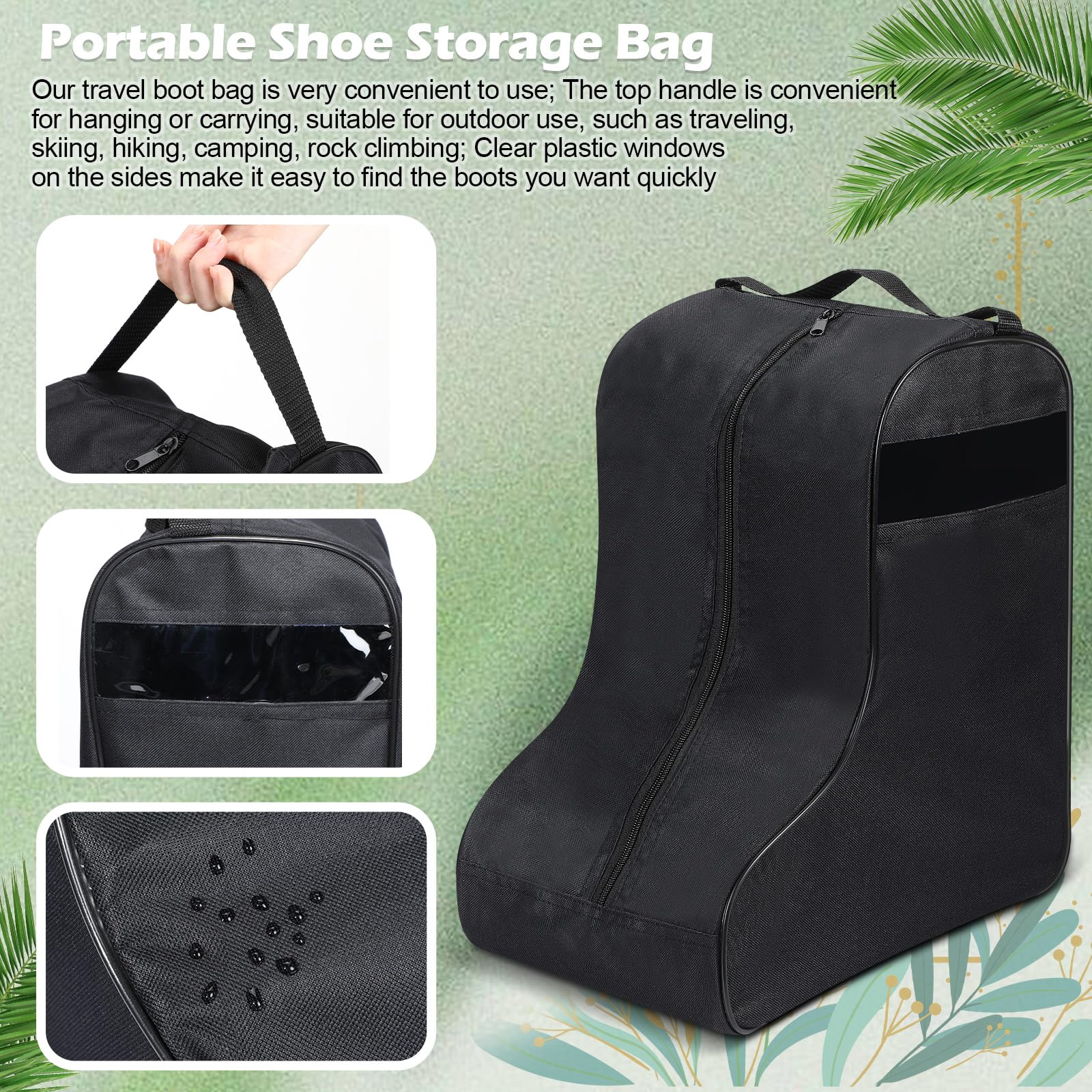 2 Pack Cowboy Boot Storage Bags - Portable Travel Shoe Organizer for Men's Tall Boots with Handles, Durable Black Shoe Protector for Home & Travel - Perfect for Road Trips, Camping & Western Events