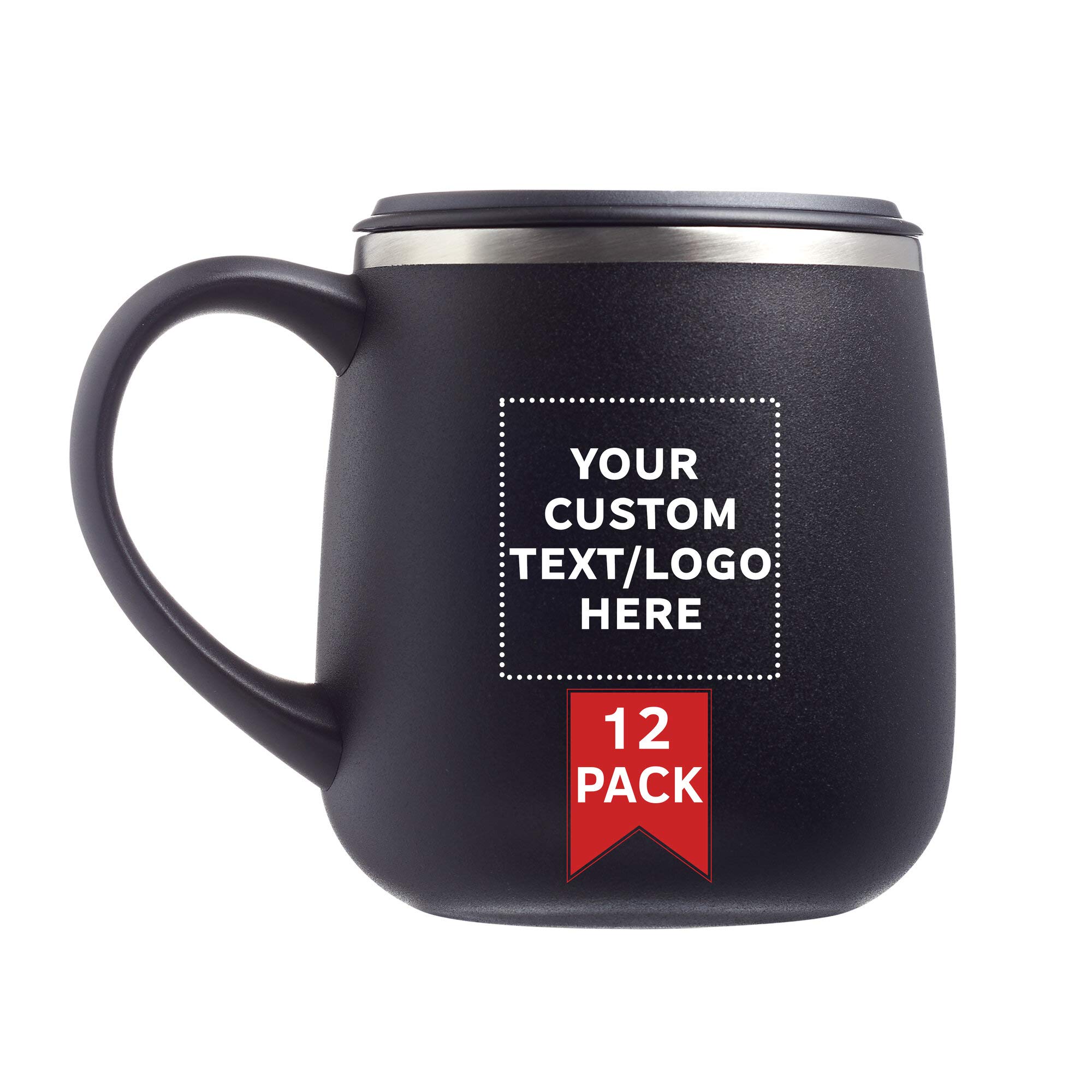 Custom 11 oz. Stainless Steel Coffee Mugs with Lid - 12 Pack Personalized Text/Logo - Black - Perfect for Office Gifts, Corporate Events & Brand Promotions