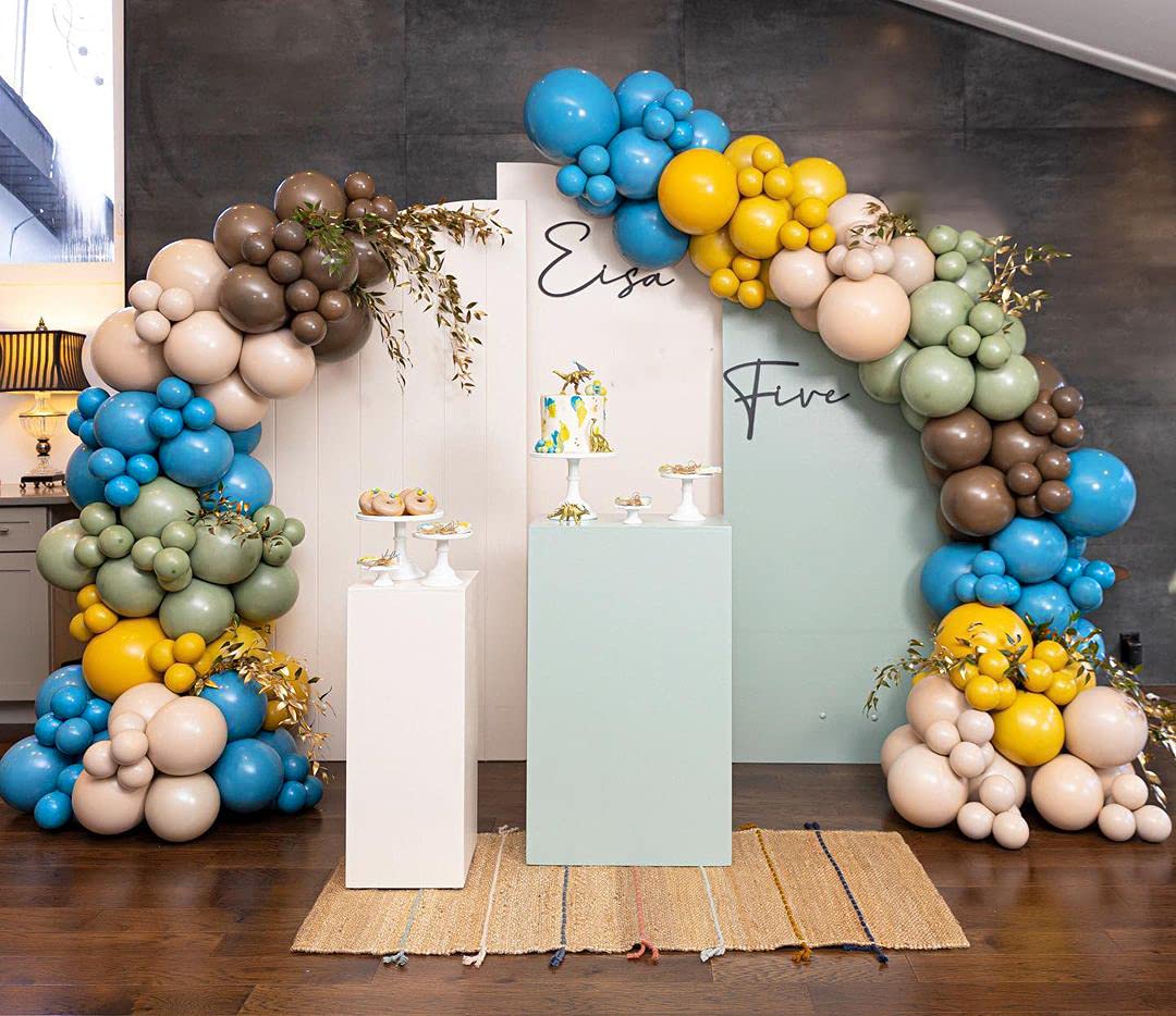 Blush Sage Green Coffee Lemon Blue DIY Balloon Arch Garland Kit - Party Decorations for Baby Shower, Bridal Shower, Birthday Party, Wedding & Graduation | Retro Balloons in Coffee, Blush, Olive Green, Lemon & Blue | Perfect for Home Decor, Photo Backdrops & Event Styling