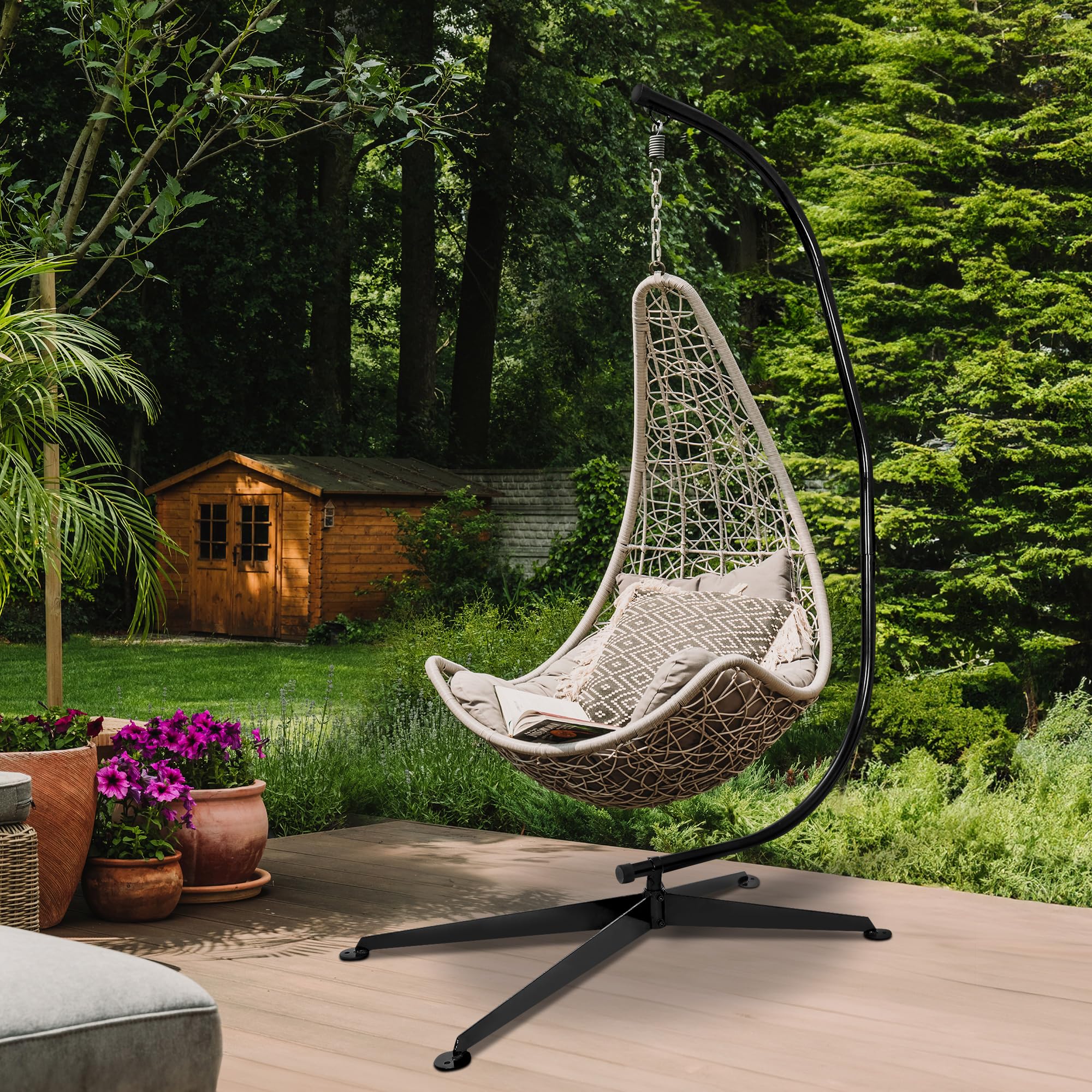 Heavy Duty Steel Hanging Hammock Stand - Indoor/Outdoor C-Shaped Frame for Swing Chairs - Perfect for Patio, Garden, Backyard & Relaxation Spaces