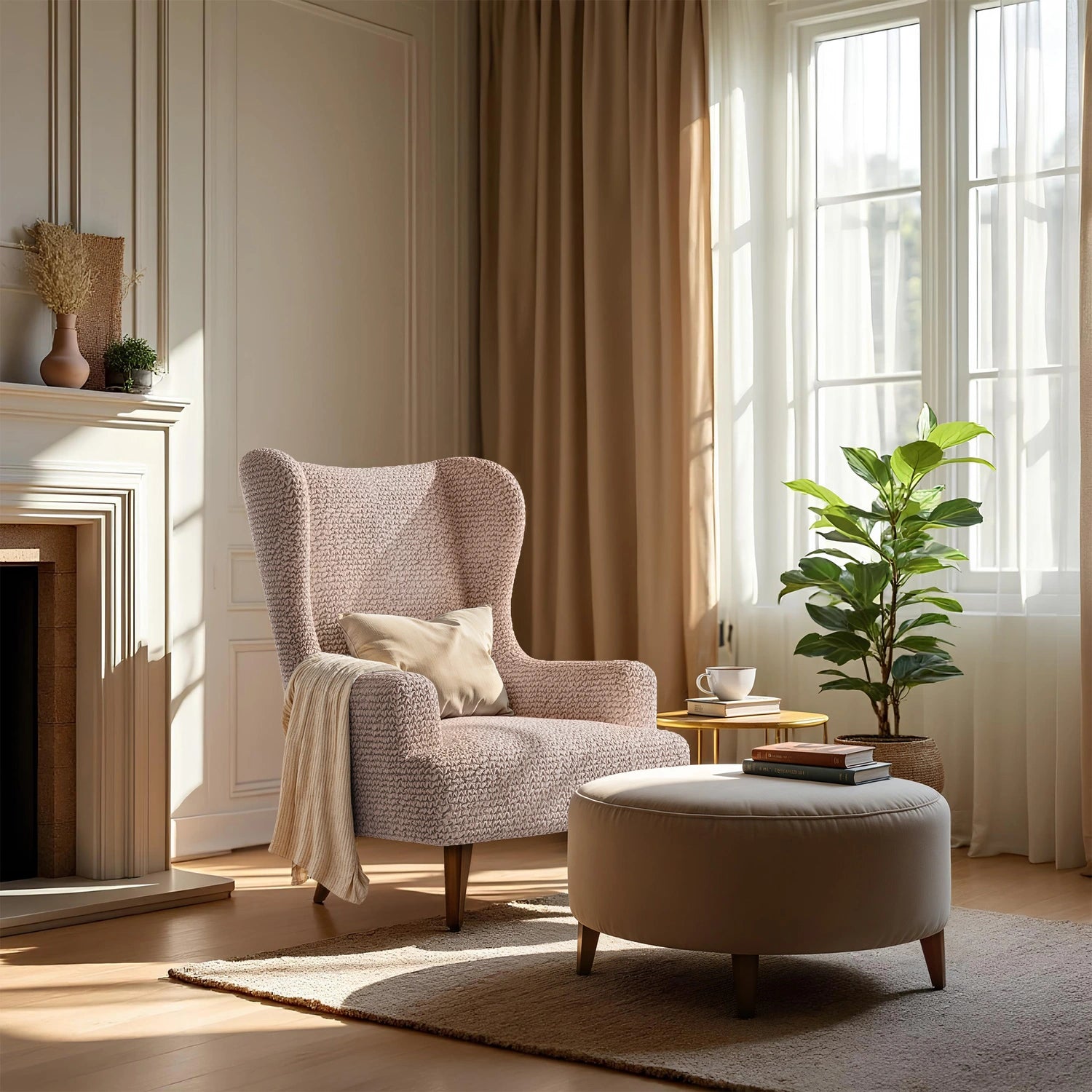 Premium Wingback Chair Slipcover - Microfiber Collection | Washable & Stretchable Furniture Protector for Living Room, Office, or Bedroom