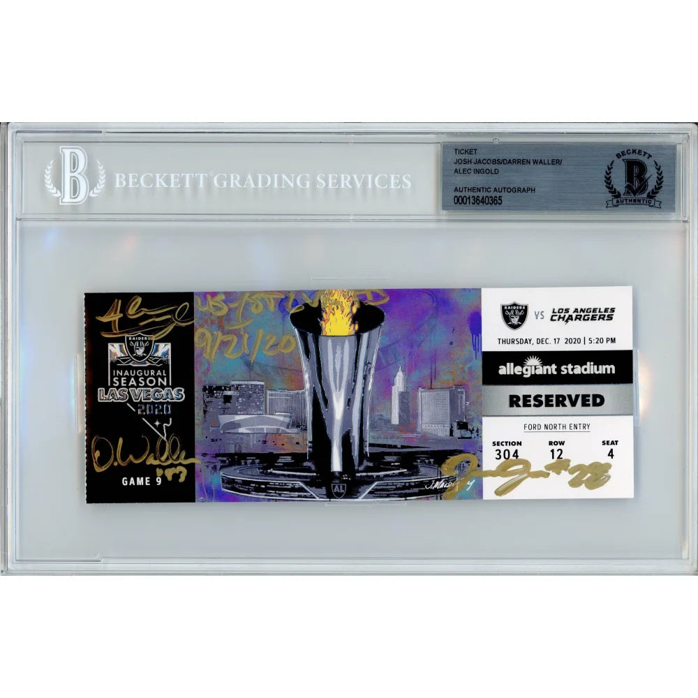 Las Vegas Raiders 2020 Signed Game Ticket - Waller Jacobs Ingold Autographed Memorabilia with BAS COA vs Chargers - Perfect for Raiders Fans, Sports Collectors, and Man Cave Decor
