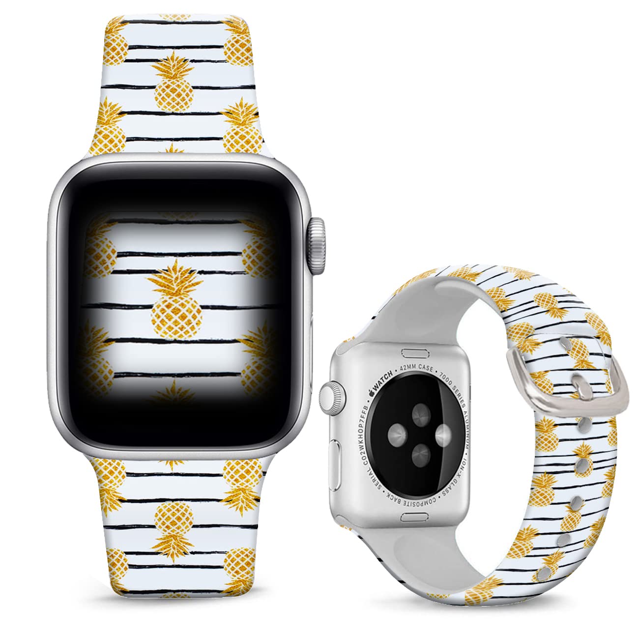 Colorful Pineapple Floral Silicone Watch Bands for Apple Watch 42mm 44mm 45mm 49mm - Durable Fadeless Replacement Straps for iWatch Series SE 8 7 6 5 4 3 2 1 - Perfect for Men, Women & Girls - Great for Summer, Beach & Tropical Style Outfits