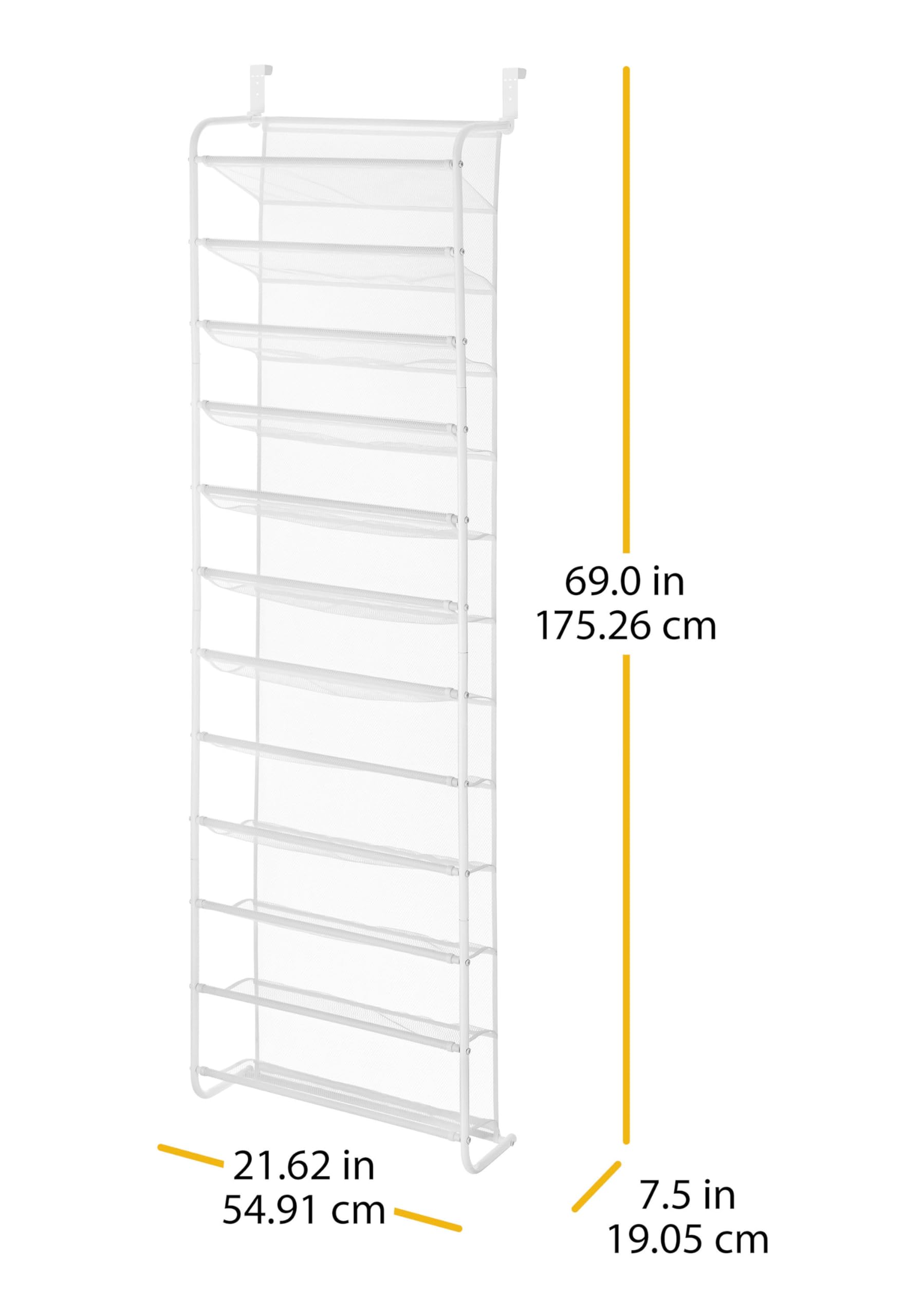Whitmor Over the Door Shoe Organizer - Holds 36 Pairs of Shoes - Metal & Mesh Storage Rack - White - Perfect for Closet, Bedroom & Entryway Organization
