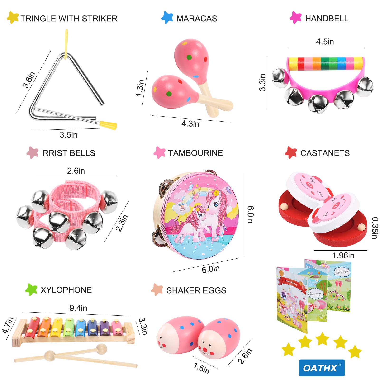 Oathx 14-Piece Baby Musical Toys Set - Xylophone, Tambourine & Maracas for Toddlers | Perfect 1st Birthday Gift for Girls | Fun Learning & Playtime