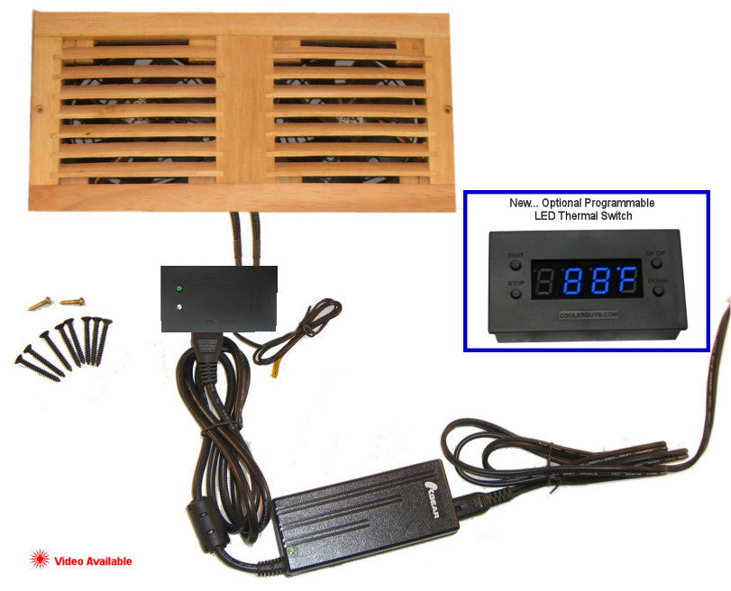 Dual 120mm Fan Cooler Kit with Custom Wood Grill & Thermal Controller - High Performance PC Cooling for Gaming Rigs and Workstations