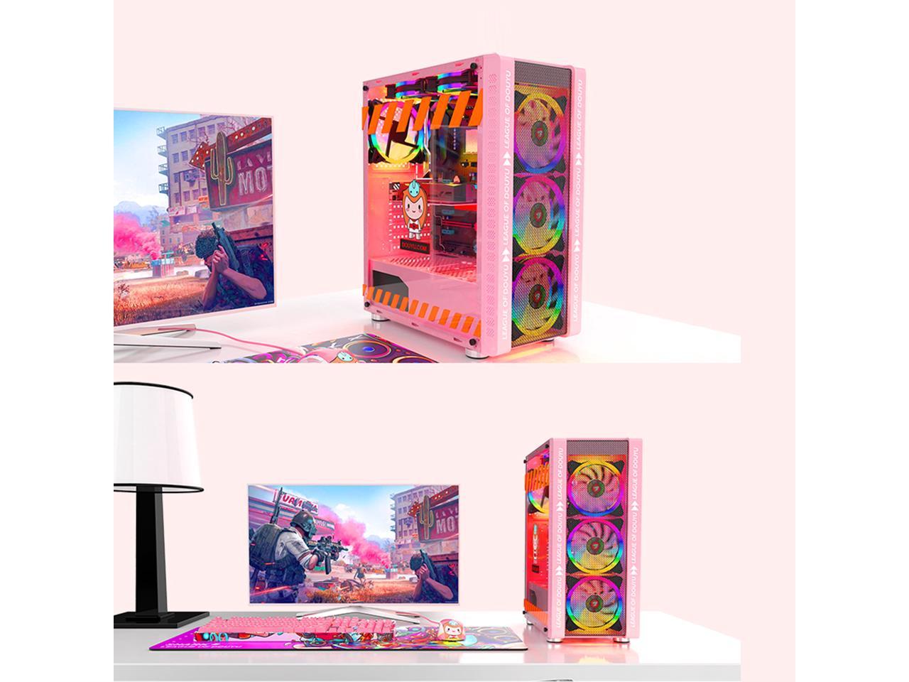 330 9 RGB Gaming Computer Case - ATX/Micro ATX Motherboard Support, 240mm Water Cooler Compatible - Pink Gaming PC Chassis for High-Performance Gaming & Streaming Setup