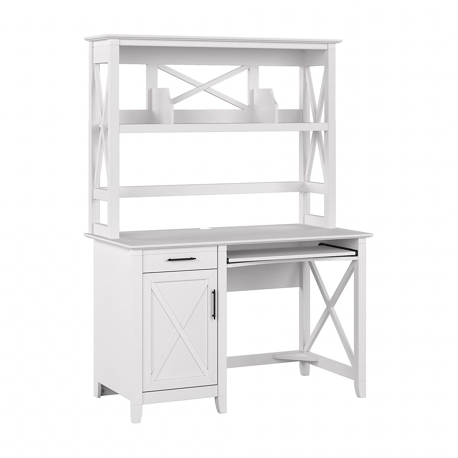 Bush Furniture Key West 48W Small Computer Desk with Hutch in Pure White Oak - Compact Home Office Desk for Small Spaces, Study & Workstation