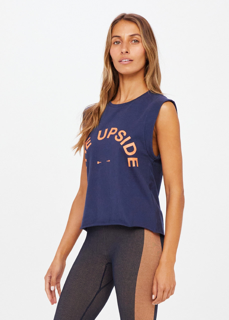 Cropped Muscle Tank for Women - Navy Blue Sleeveless Workout Top - Gym, Yoga & Summer Outfit